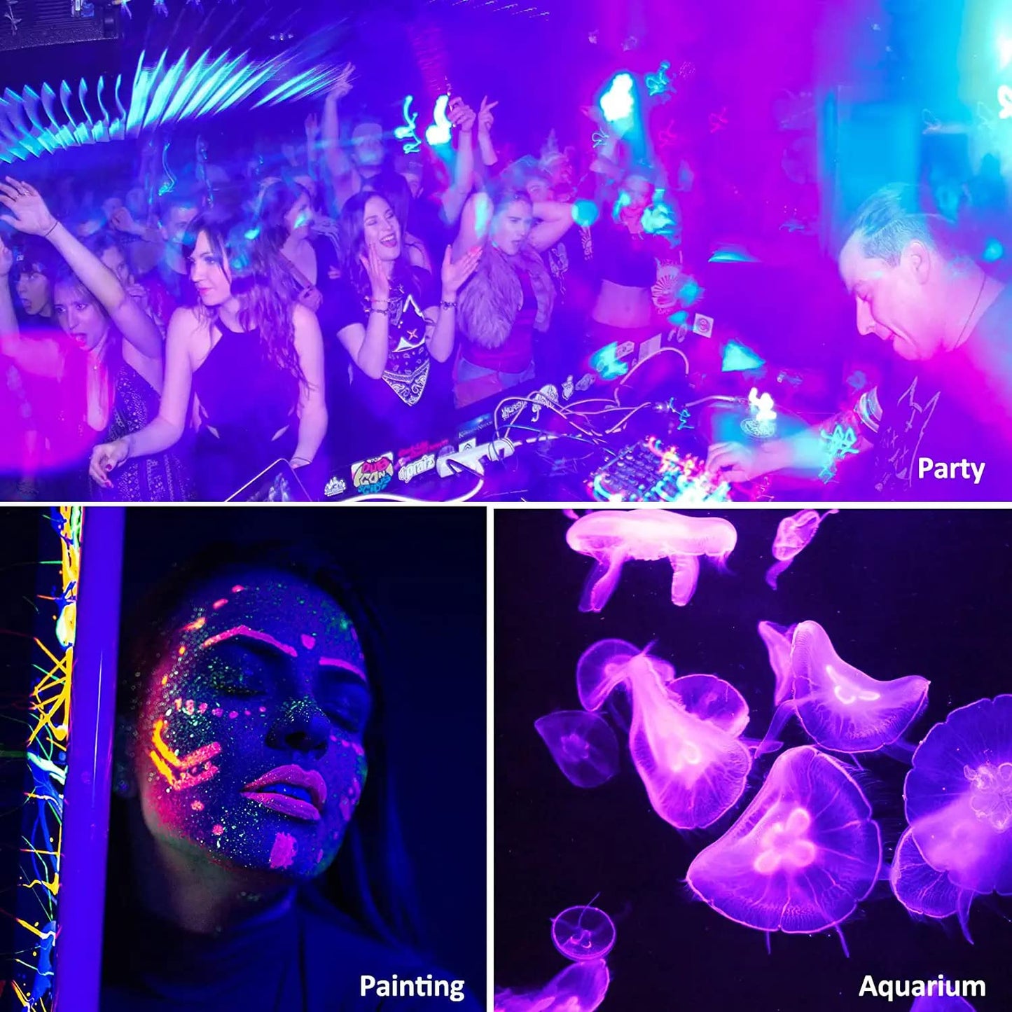 YANYCN 3 Pack 100W LED Black Lights, Blacklight Flood Light with Plug and Switch, 120V IP66 Waterproof Blacklight for Halloween Party, Glow in The Dark, Stage Light, Body Paint, Neon Glow