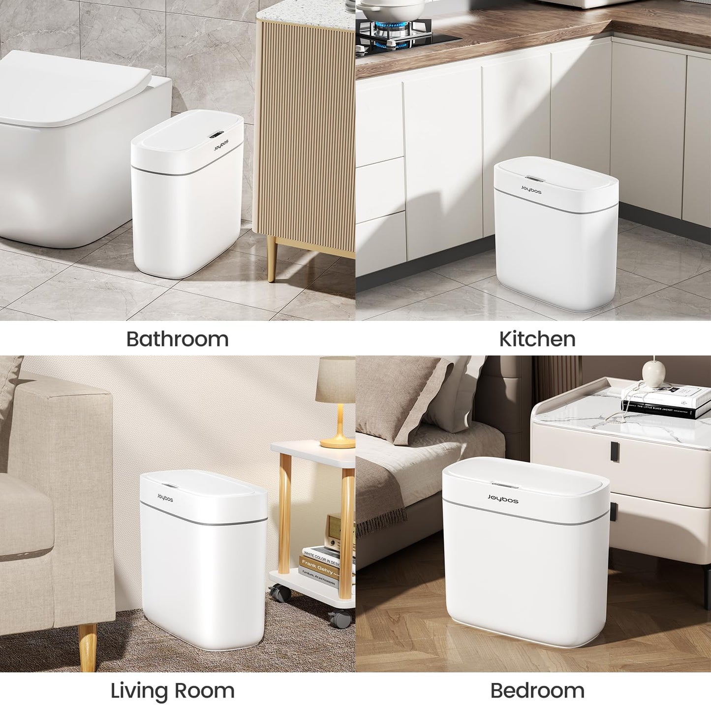 JUDRDO Small Trash Can for Bathroom, 3.5 Gallon Automatic Touchless Trash Can with Lid,Motion Sensor Slim Garbage Can Waterproof Trash Bin Waste Basket for Bedroom, Kitchen