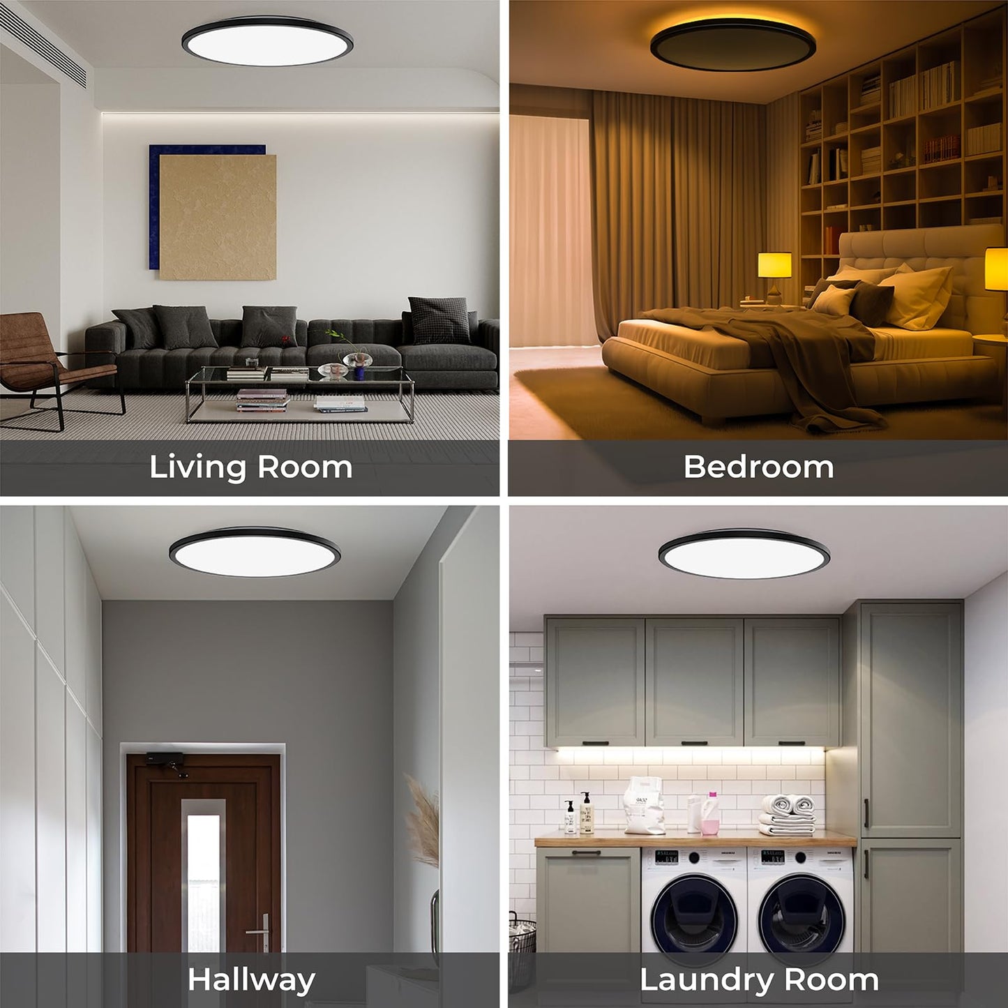 Matane 15.4in LED Flush Mount Ceiling Light Fixture with Remote, 2000K Warm Nightlight, Dimmable 3000K-6500K Low Profile Ceiling Lights for Bedroom, Living Room, 3600LM Black