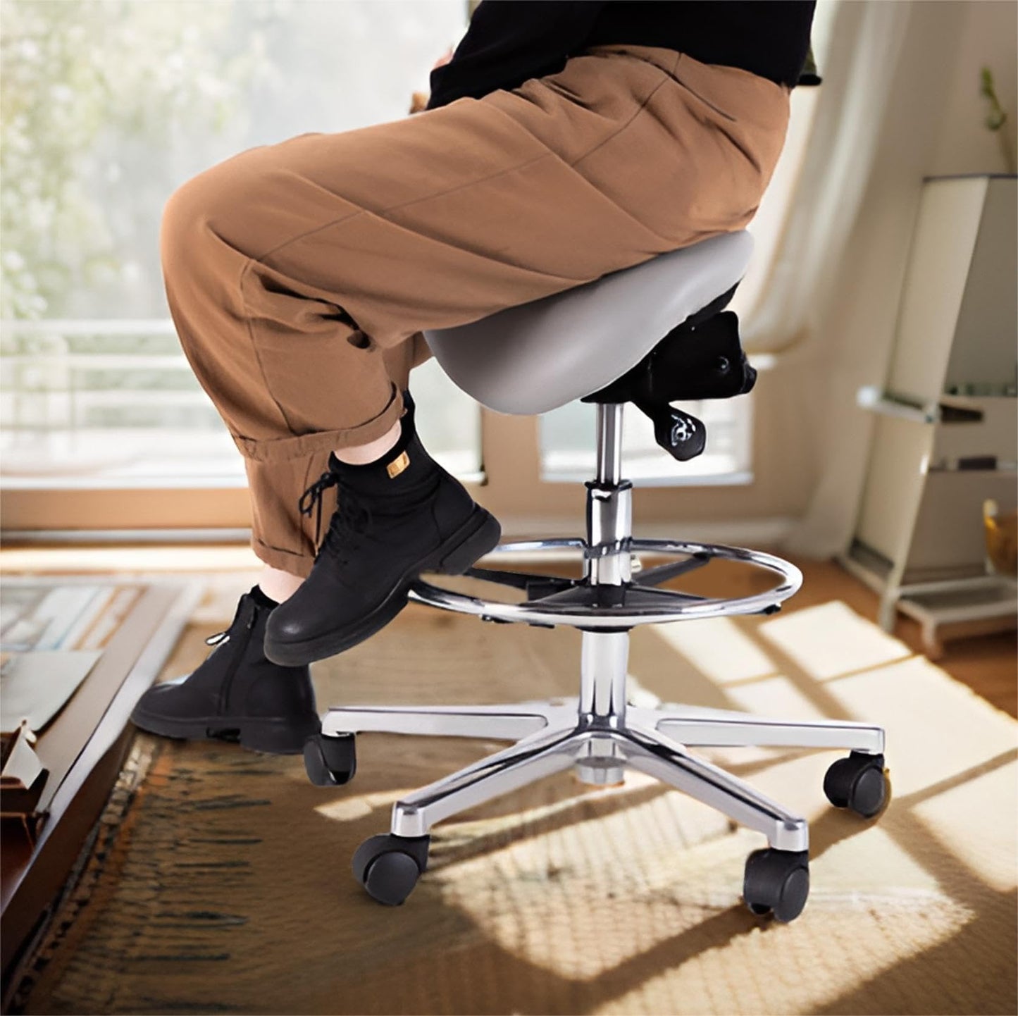 Frassie Office Stool Foot Rest Ring Attachment Metal Chrome, 15.7 Inch Diameter Studio Drafting Chair Footrest Ring