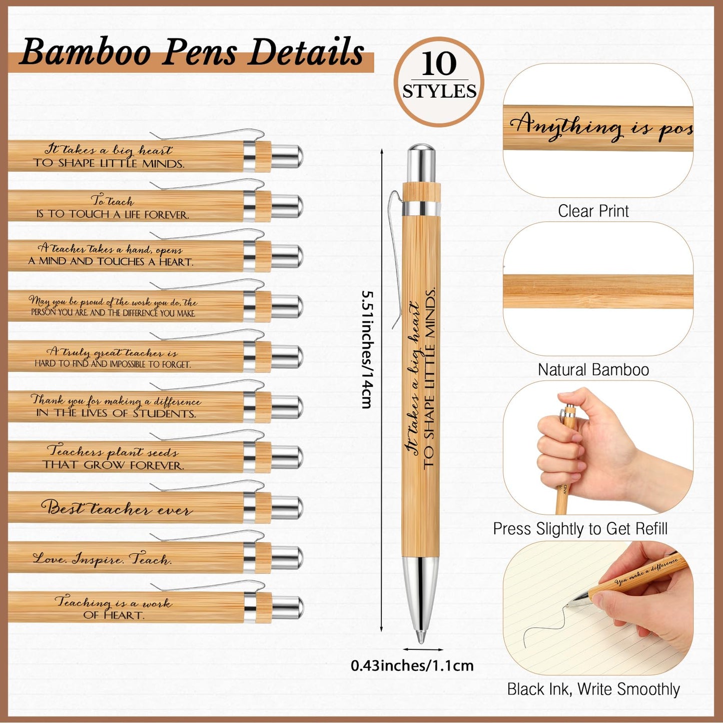 Glenmal 30 Sets End of Year Gifts for Teachers Spiral Notebook Thank You Appreciation Gift for Teachers from Students Inspirational Journal with Bamboo Pens for Office Supplies
