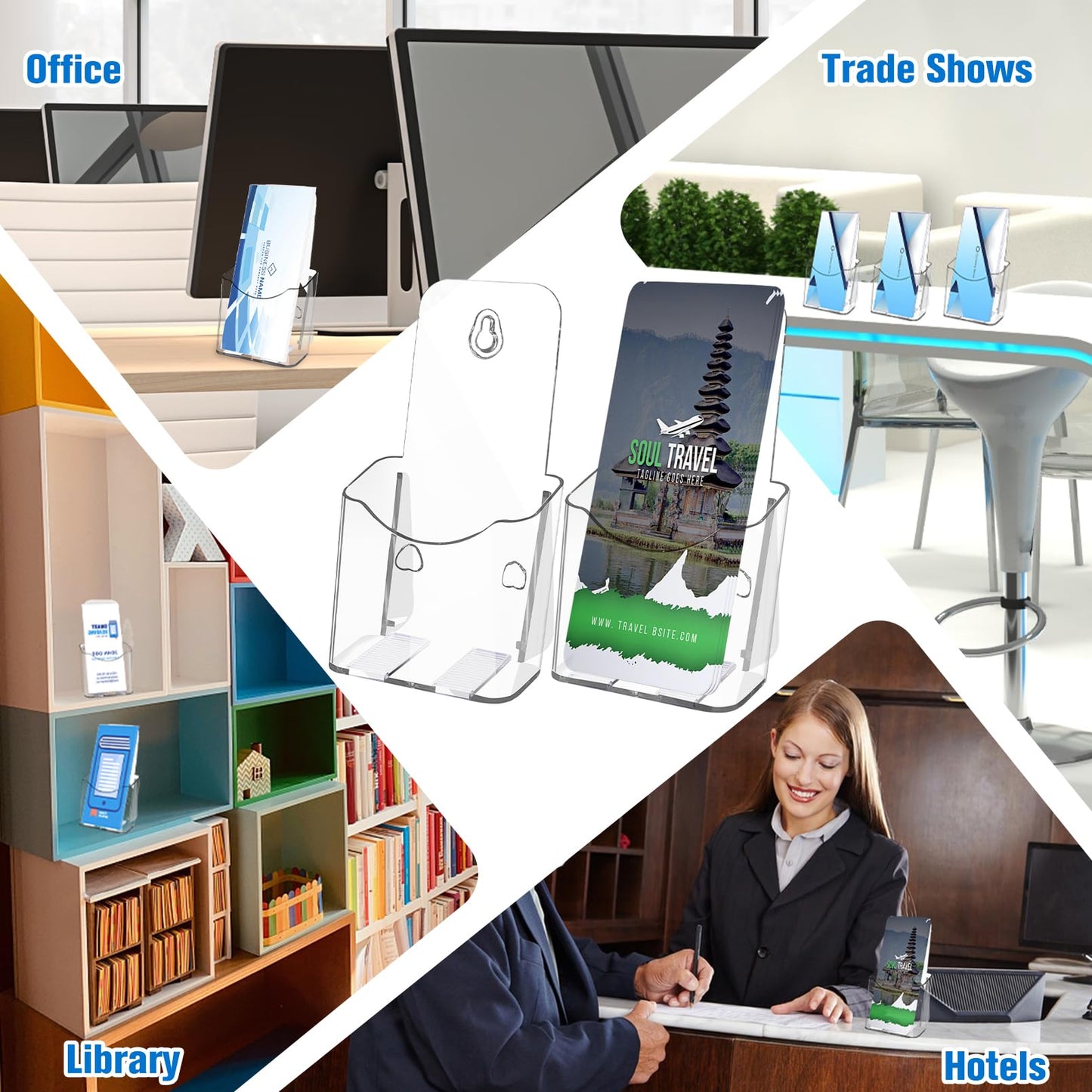 Dyrfolm 14 Pieces Acrylic Brochure Holder,4 x 7.9 Inch Plastic Flyer Display Stand,Pamphlet Holder Wall Mount Clear Countertop Organizer,Clear Literature Holder,Flyer Holder for Office,Home,Store