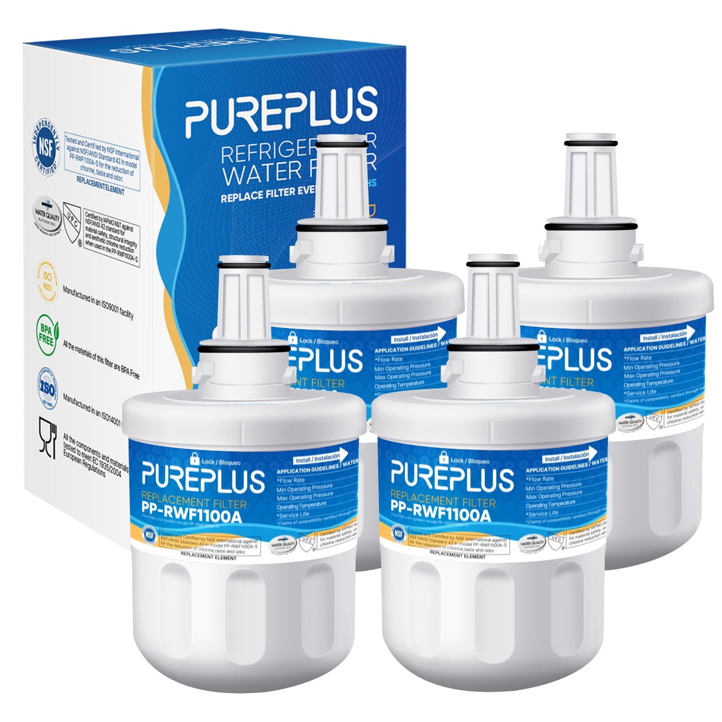 PUREPLUS Refrigerator Water Filter Replacement for DA29-00003G, DA29-00003B, DA29-00003F, DA29-00003A, Aqua-Pure Plus,HAFCU1, HDX FMS-1, RSG257AARS, RFG237AARS, RFG297AARS, RS22HDHPNSR,RWF1100A,4Pack