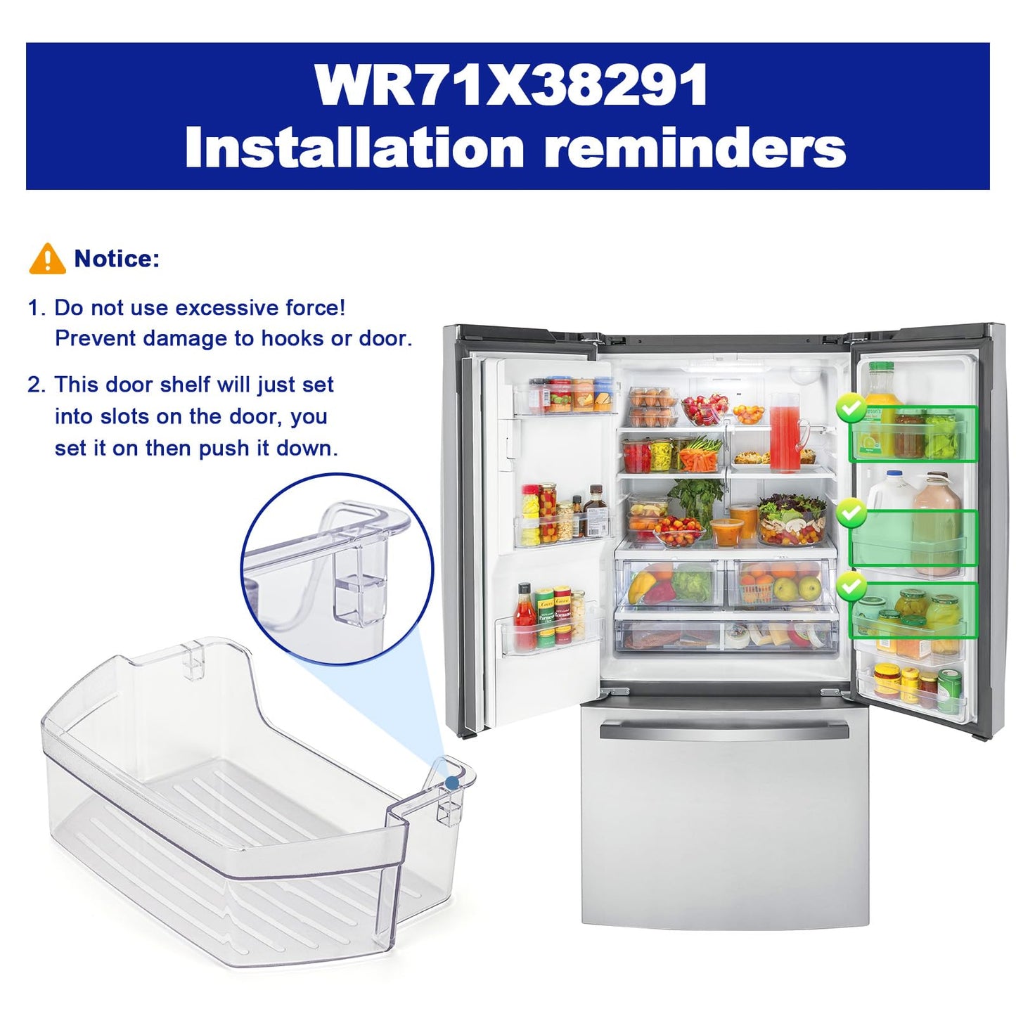 iouxvt WR71X38291 Refrigerator Door Shelf Bin Compatible with GE GFE24JSKGFSS GYE18JSLKFSS GWE19JSLGFSS, WR71X38291 Refrigerator Shelf Door Module Replace WR71X25043 AP7186348