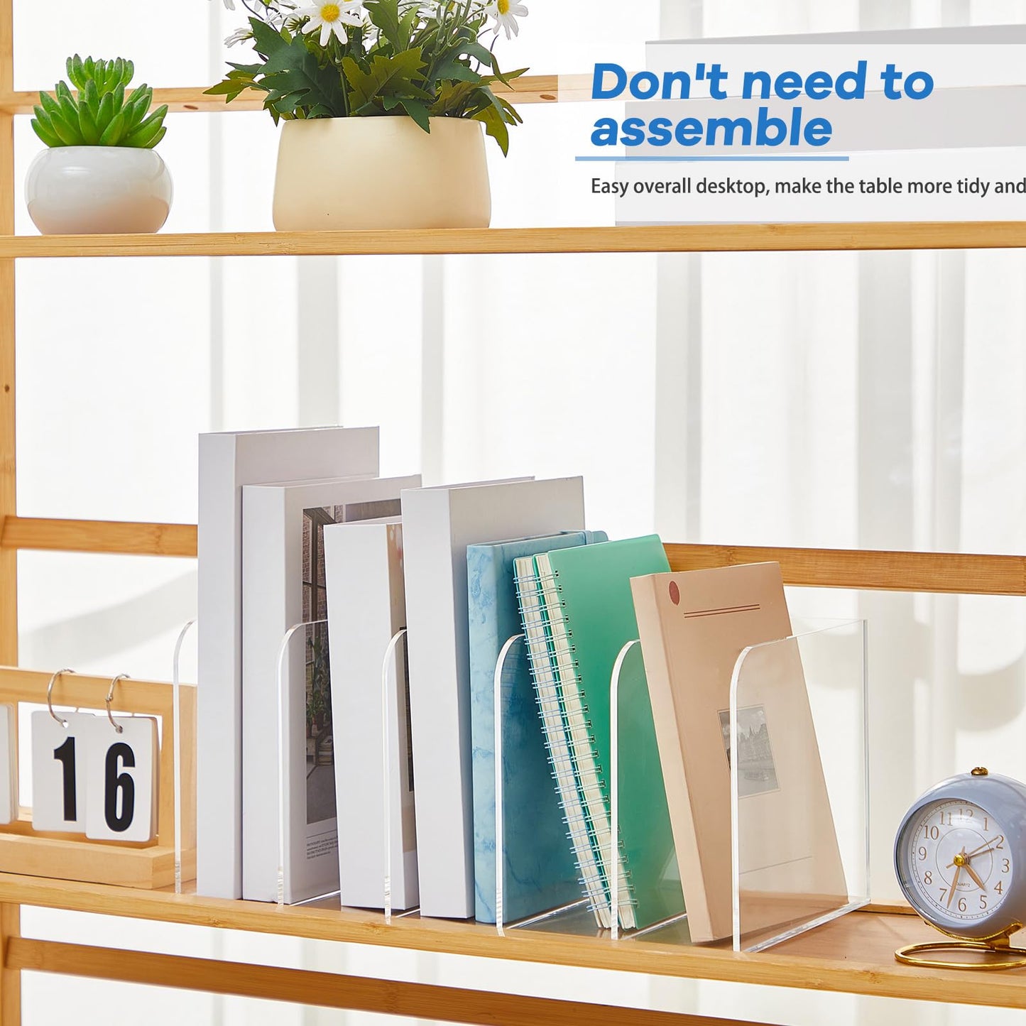Suzile 2 Pack Clear Acrylic Magazine Holder with 5 Vertical Compartments, File Organizer Desk Rack for Home Office School, Document Book Storage Accessories, Clear Sorter
