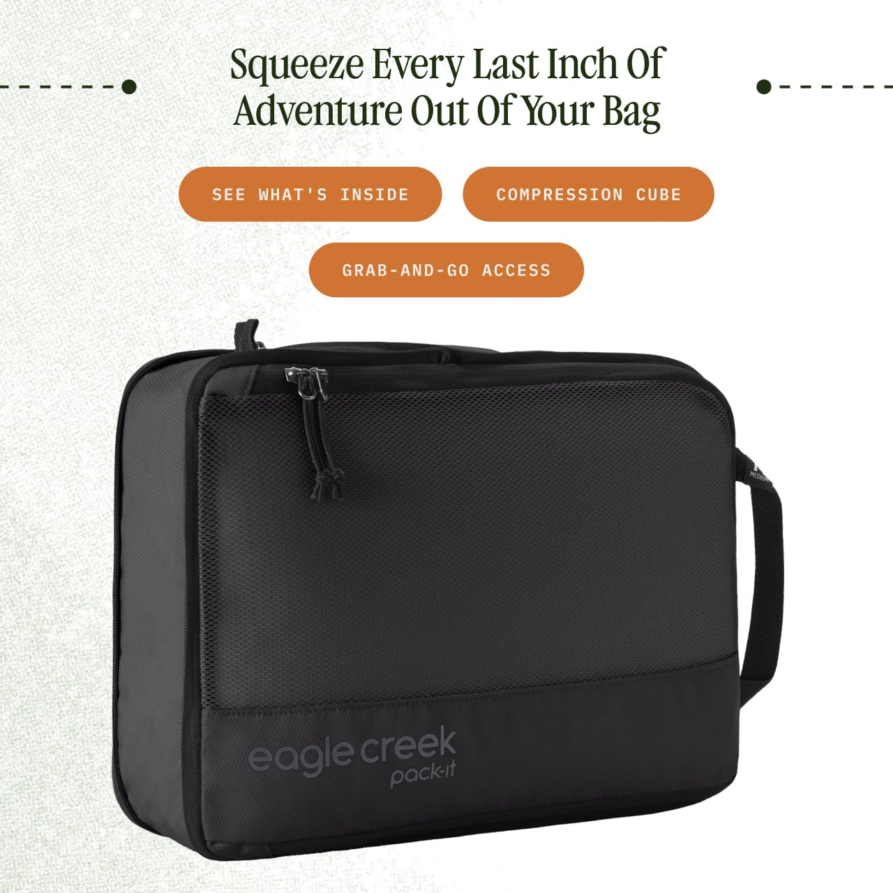 Eagle Creek Pack-It Reveal Compression Cube - Lightweight Compression Cube for Optimizing Luggage Space - Convenient Top Handle - Easy-Grab Zipper - Washable - Medium - Black