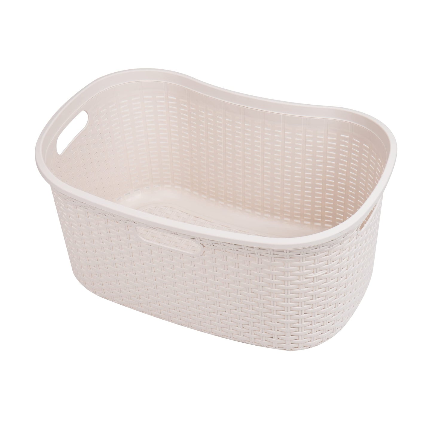 Mind Reader 40L Laundry Basket, Clothes Hamper, Premium Wicker Design, Plastic, Set of 2, Ivory