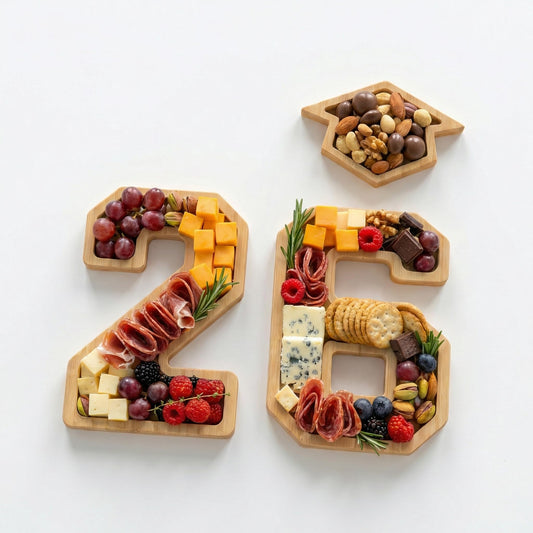 2026 Graduation Decorations - Table Centerpieces - 26 Numbers Charcuterie Board with Graduation Cap - Serving Tray Decoration for Kindergarten Preschool High School College Party Supplies