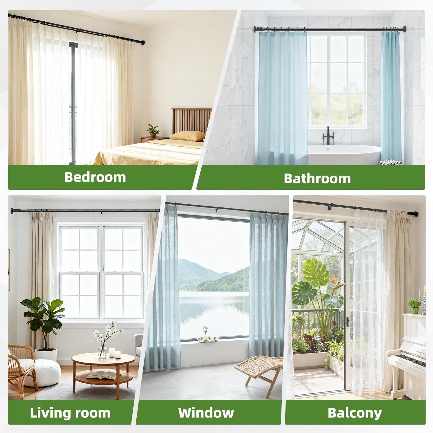 ZYKORT Tension Curtain Rod 39-137In (3.3-11Ft), Heavy Duty Outdoor Tension Rod for Patio Window, One-Click Telescopic Rod, Adjustable Shower Curtain Rod No Drilling for Bathroom Renter Friendly, Black
