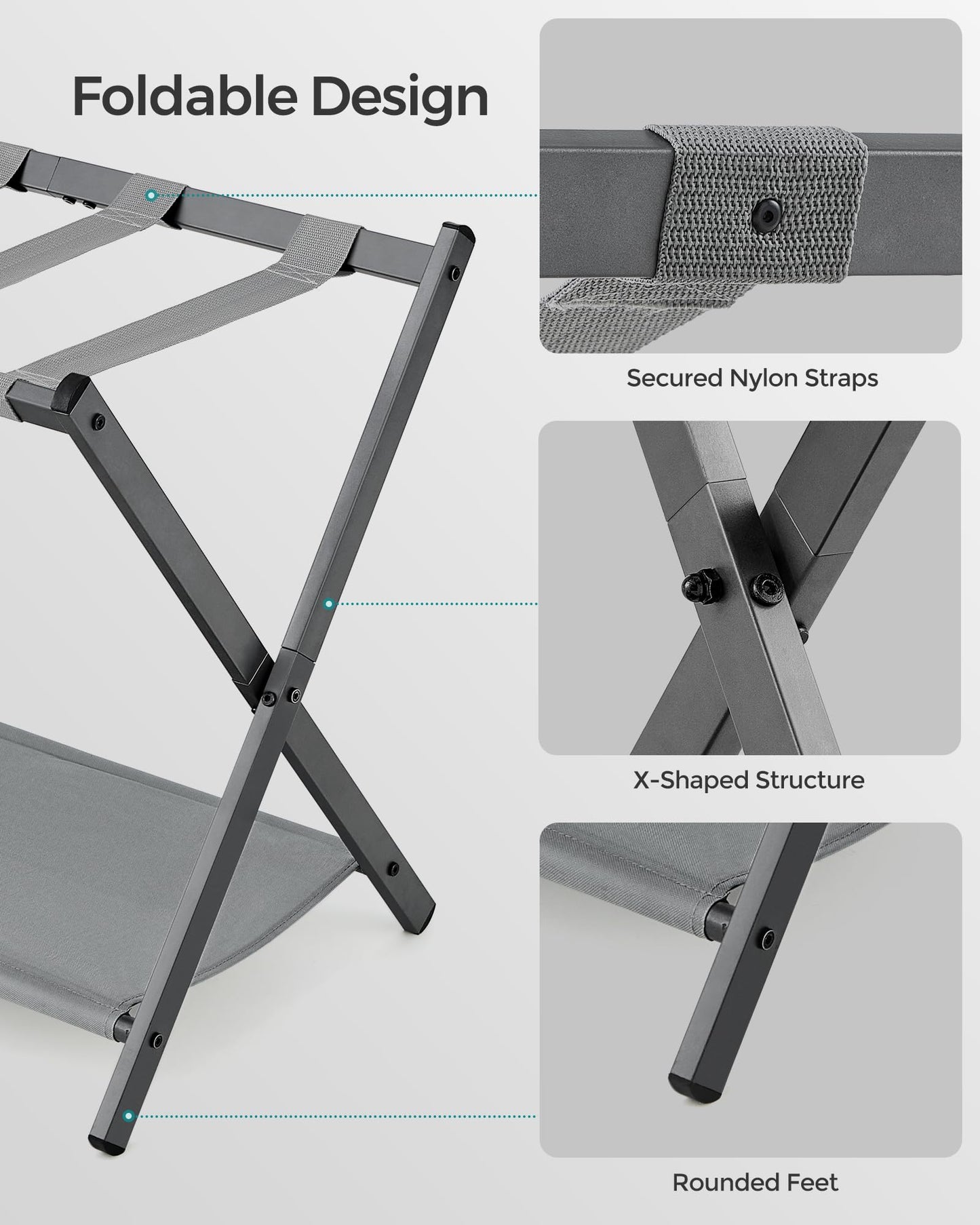 SONGMICS Luggage Racks for Guest Room, Set of 2, Suitcase Stand with Storage Shelf, Steel Frame, Foldable for Easy Storage, Hotel, Bedroom, Slate Gray URLR003G02