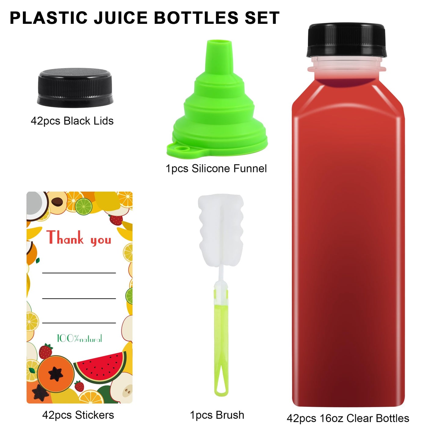 Garandad 36pcs 16 oz Plastic bottles with lids,Juice bottles with caps, Reusable Clear Bulk Beverage Containers for Juice, Milk and Other Beverages