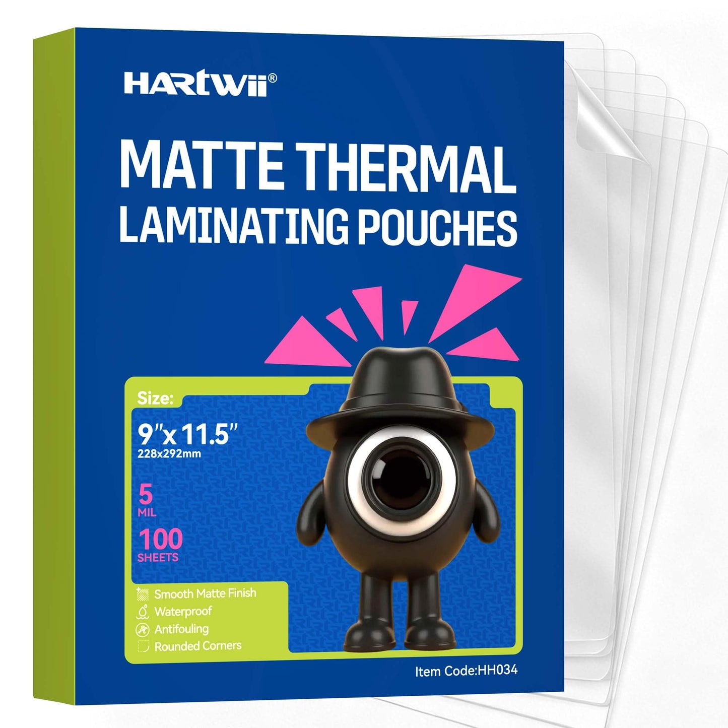HARTWII 100 Pack Matte Laminating Sheets 9 x 11.5 Inches, 5 Mil Ultra Clear Thermal Laminating Pouches with Matte Finish, Fits 8.5 x 11 Letter Size, Glare Free & Writable for Documents