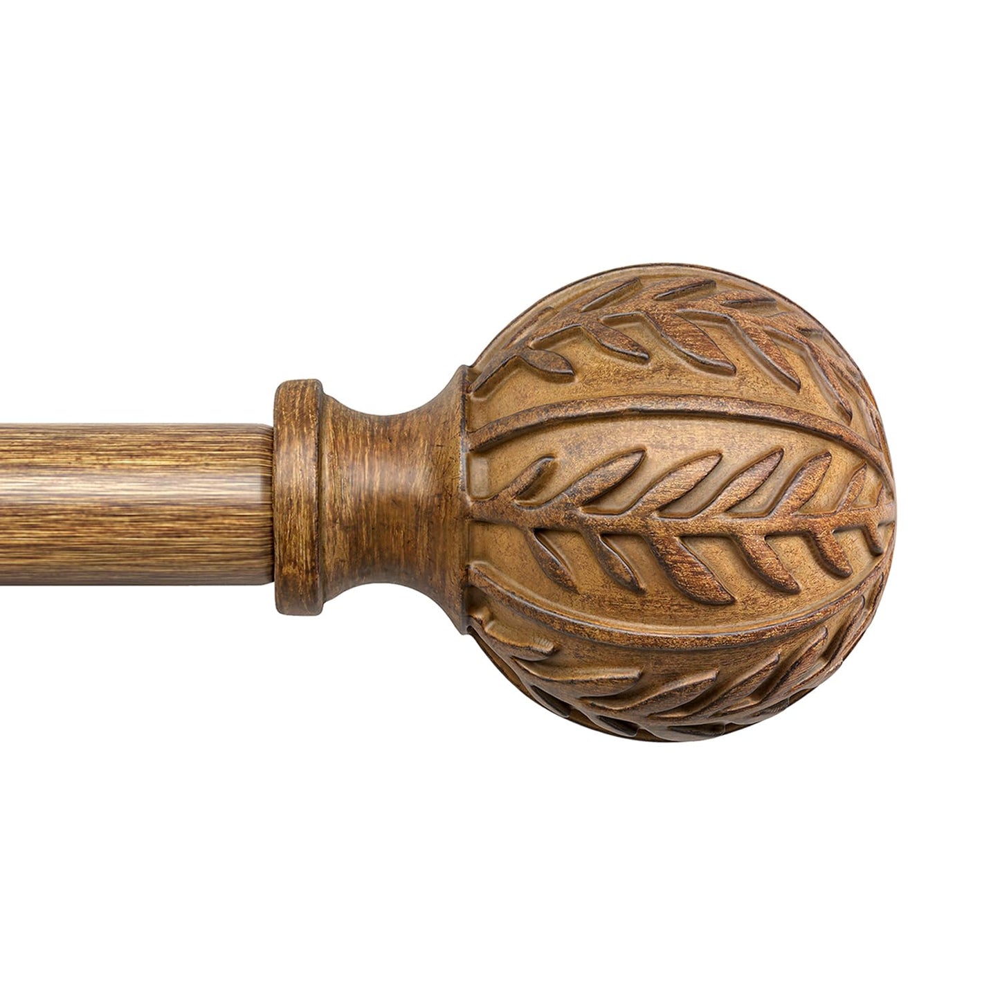 QDWIS Boho Wood Curtain Rods for Windows 66 to 120 inch,1" Adjustable Heavy Duty Window Curtain Rod with Imitation Wood Grain Finials,Rustic Decorative Drapery Rods Set,Size:36-120'',Natural Wood