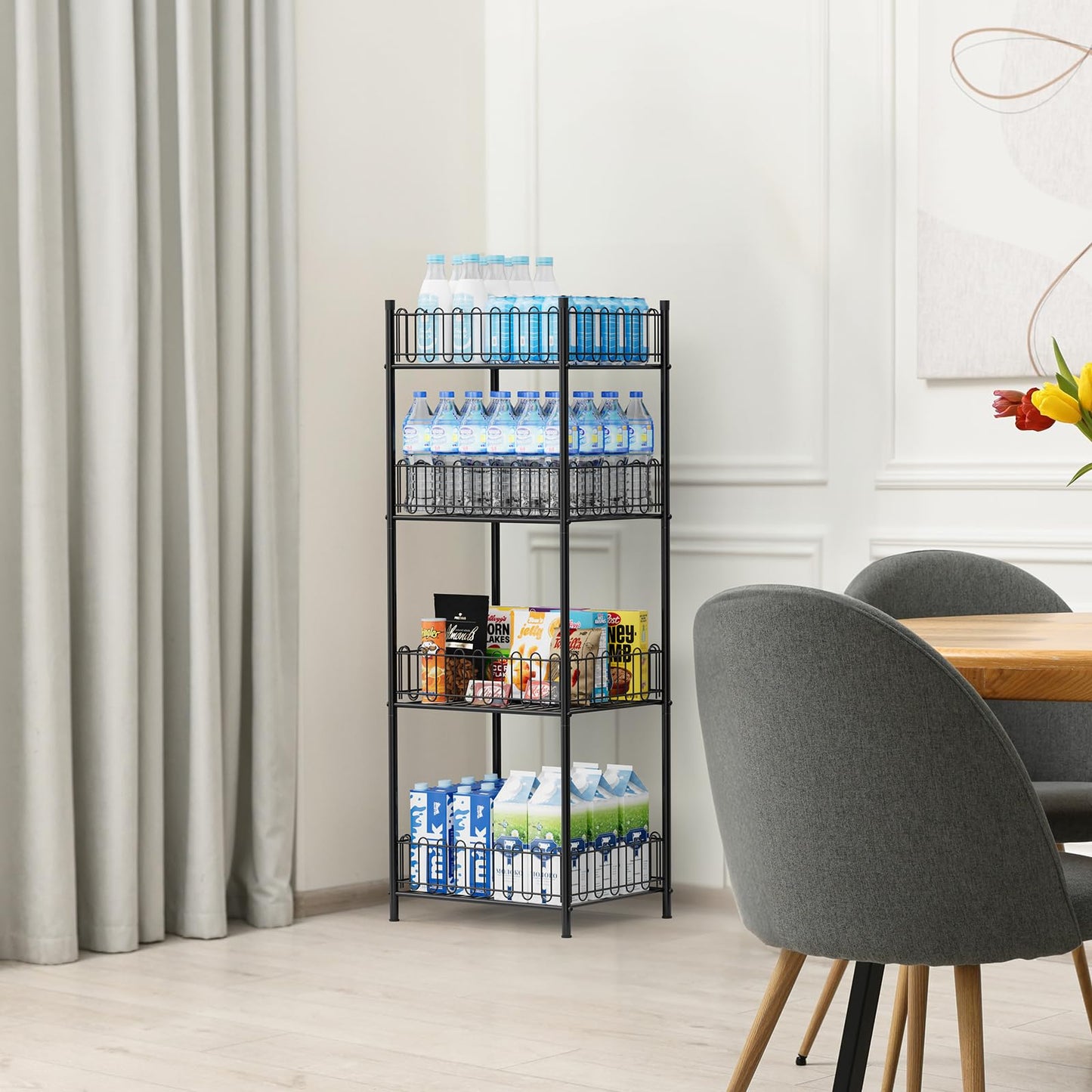 OYEAL Water Bottle Storage Holder 4 Tier Can Organizer for Pantry, Large Capacity Soda Can Organizer for Kitchen Party Organizers and Storage, Tumbler Mug Cup Holders