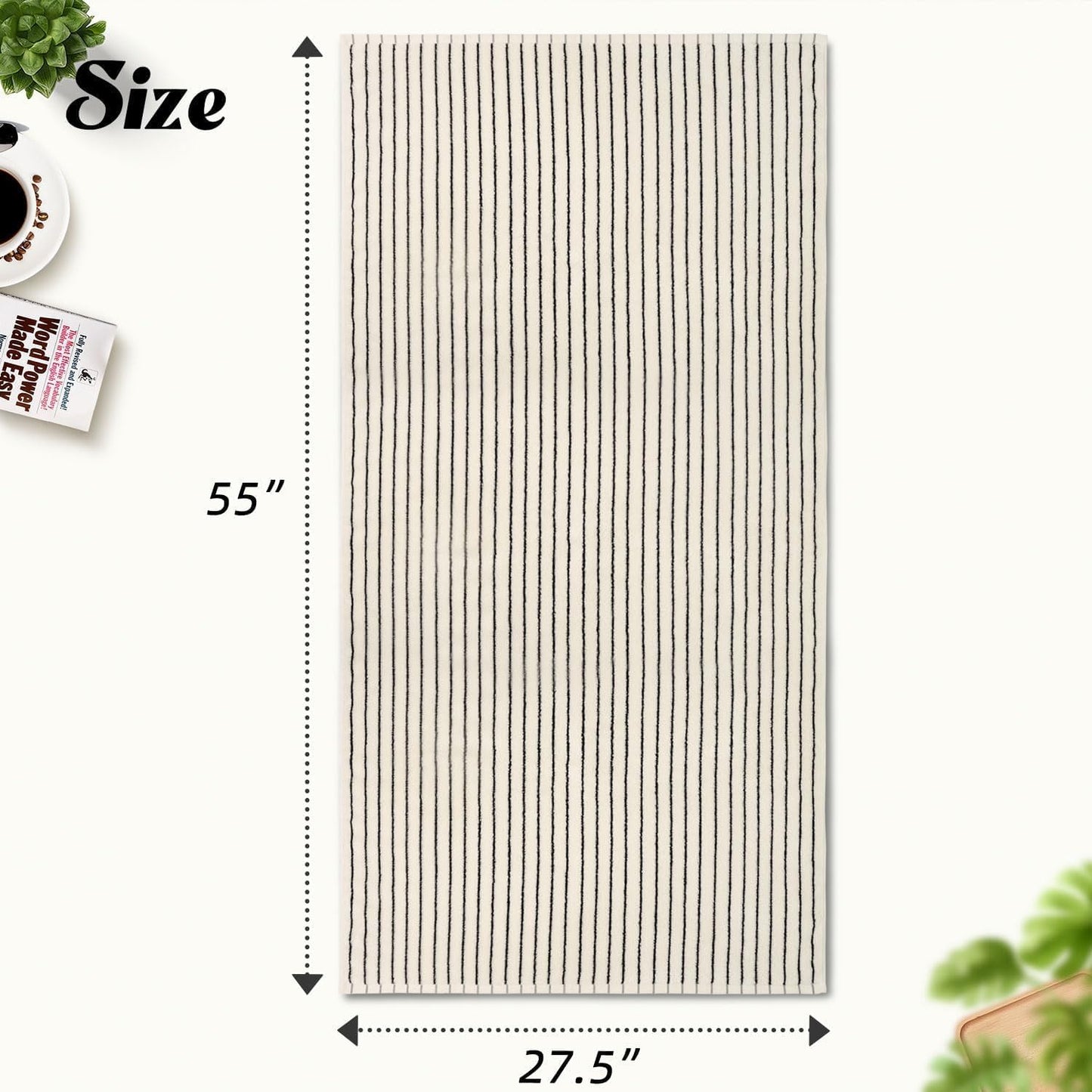 Jacquotha Black and Ivory Striped Bath Towels Set of 2, Lighter & Quick Dry Towels Large 27.5 x 55 inches, Farmhouse for Bathroom, Pool, Shower