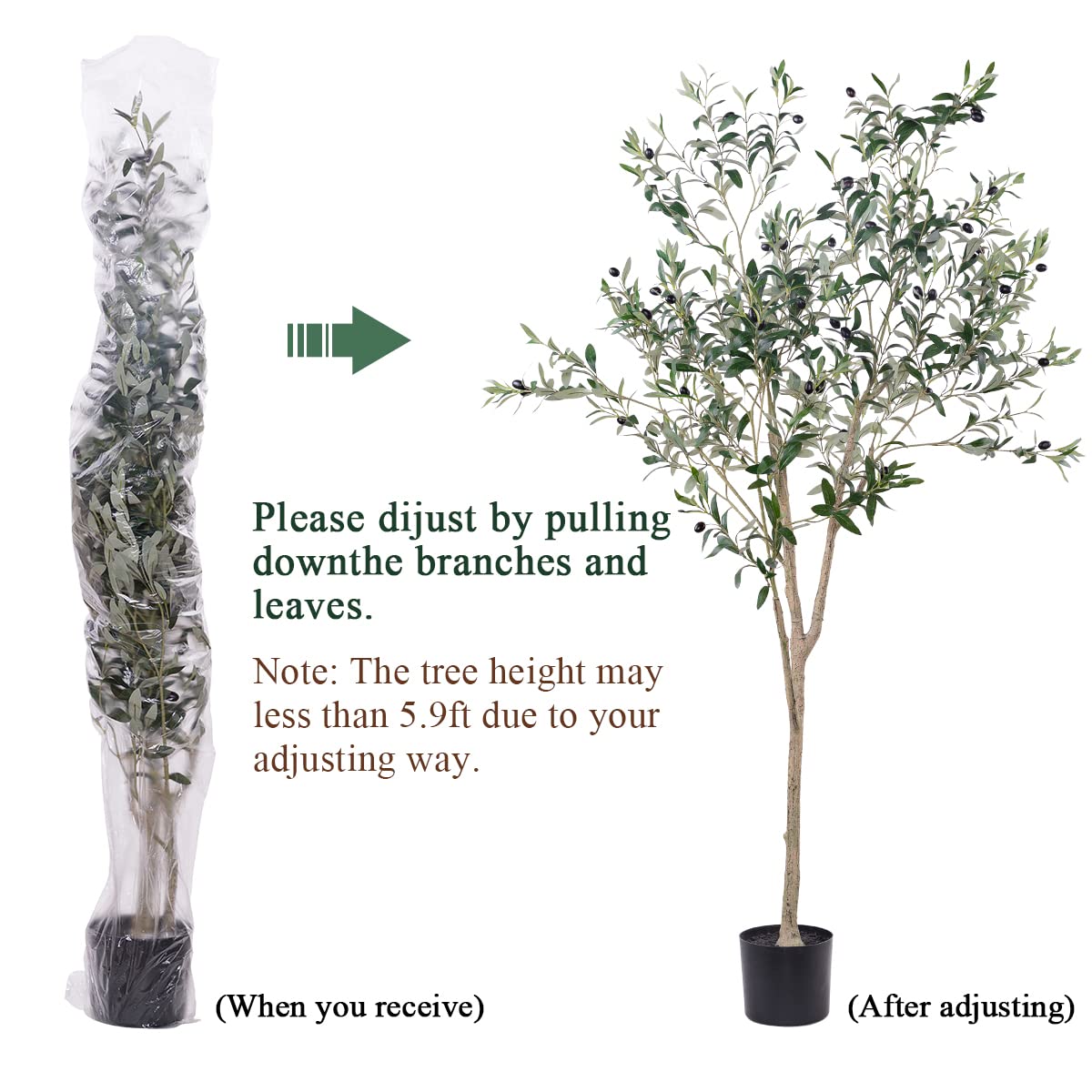 Artificial Olive Tree for Living Room Decor, 6FT Bendable Fake Plants Artificial Indoor, Faux Silk Plant Fake Trees in Potted with Oliver Branch Leaves and Fruits for Modern Home House Office Décor