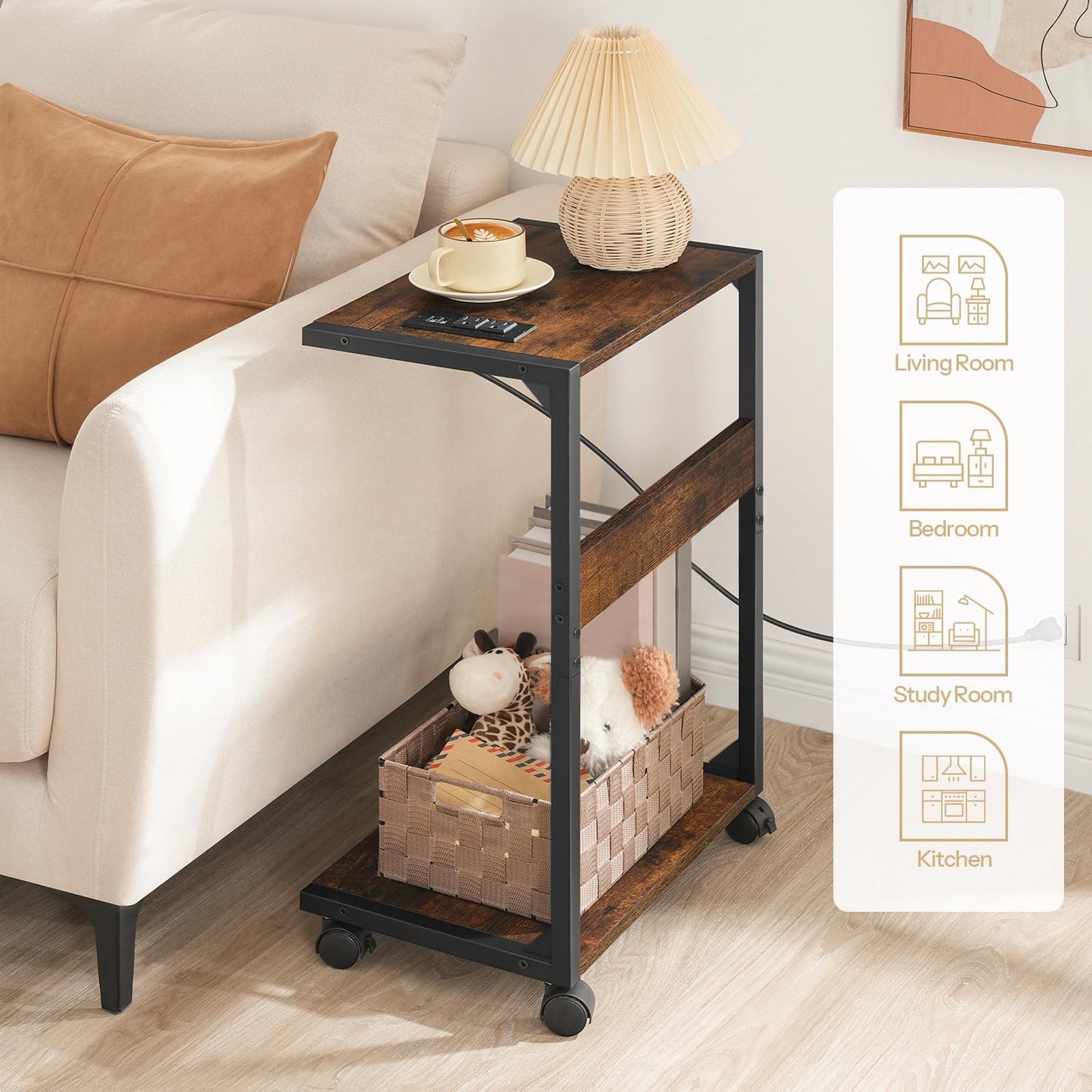 HOOBRO Computer Tower Stand, PC Stand with Charging Station, 2-Tier PC Tower Stand with Locking Caster Wheels, CPU Stand Fits Most PCs, PC Stand for Floor, for Home Office Rustic Brown BF01UCJ01G1
