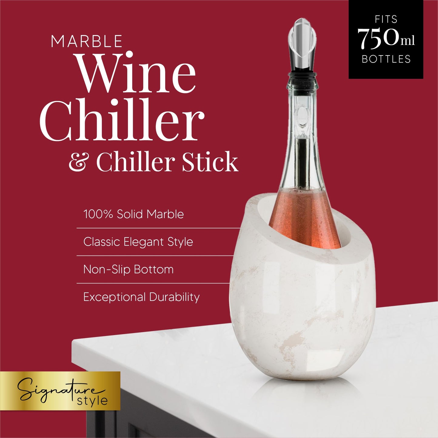 Homeries Marble Wine Chiller Bucket - Wine & Champagne Cooler for Parties, Dinner – Keep Wine & Beverages Cold, Wine Chillers for Bottles – Holds Any 750ml Bottle (Gloss White)