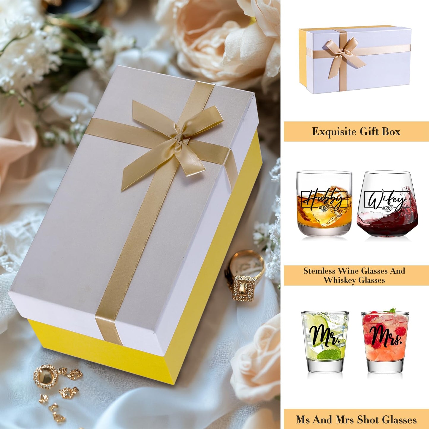 JOVGANK Wedding Gifts for Couples 2026, Bridal Shower Gifts, His and Hers Glass, Mr and Mrs Shot Glass, Hubby and Wifey Gift, Anniversary Couples Gift for Bride and Groom