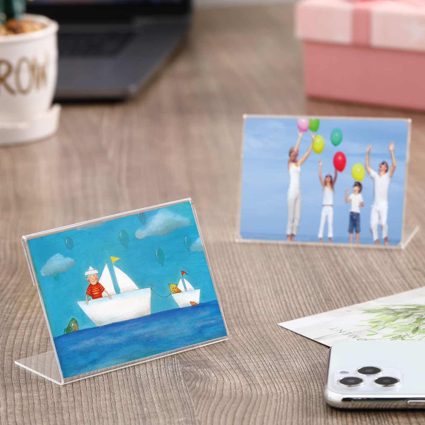 Teling 100 Pcs 3.5 x 5 Inch Acrylic Picture Frame Slant Back Photo Frame Clear Sign Holder Mini Acrylic Display Holder L Shaped Display Stand for Classroom Home Office Decorating Supplies