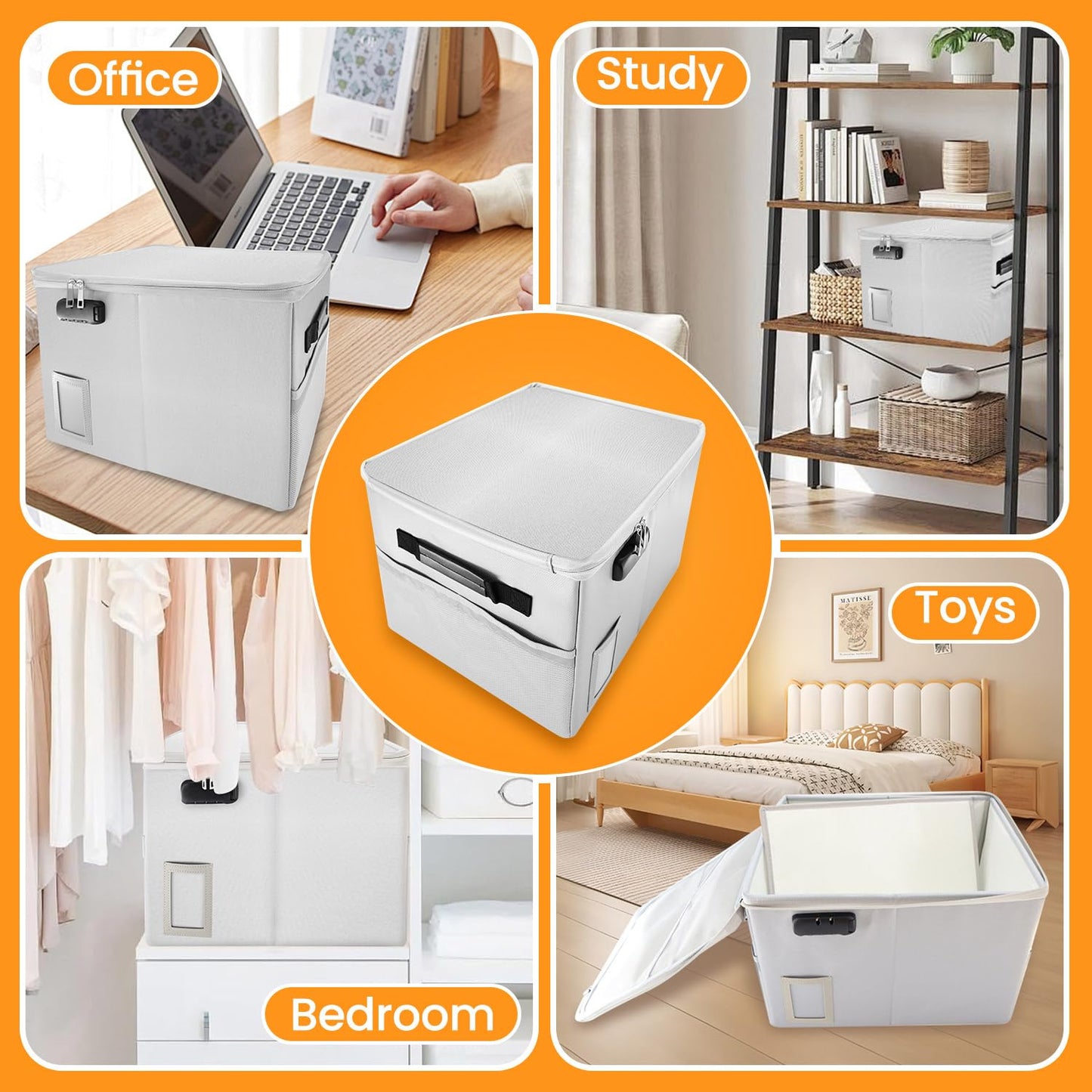 Upgraded 5200°F Fireproof Document File Organizer Box, Fireproof Storage Filing Cabinet Box with Lock, Portable Office Safe for Hanging Letter/Legal Folder 16.1 x 12.9 x 11in (Grey)