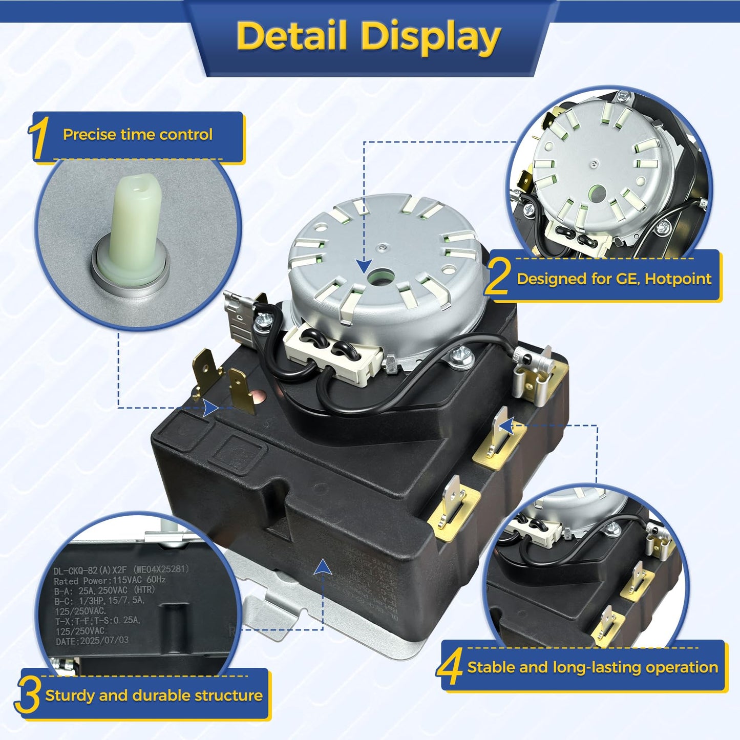 WE04X25281 Dryer Timer Compatible with GE Hotpoint, Replacement Part 4467036 AP6031731 PS11763068 EAP11763068 234D2377P002 TMD1CM34