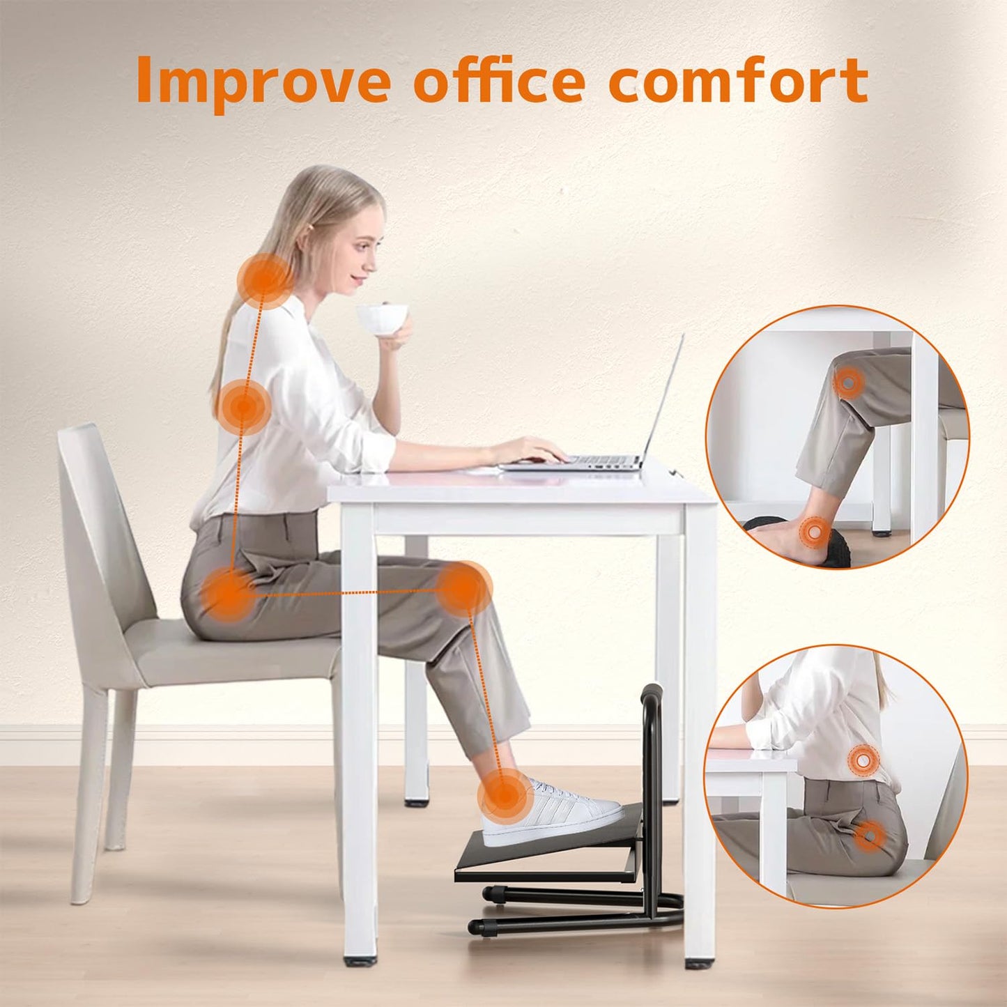 WORLDLIFT Height Adjustable Standing Foot Rest with Soft Grip Handle,Under Desk Footrest for Standing and Sitting,All-Steel Construction,Black