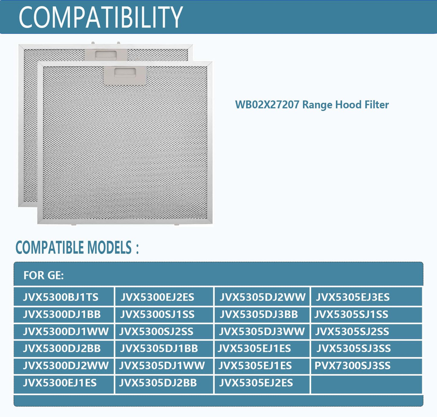 WB02X27207 Range Hood Grease Filter Vent Hood Aluminum Mesh Filter Compatible with GE JVX5300BJ1TS JVX5300DJ1WW JVX5300DJ1BB 13.75"x13.75" Replace 4463981 AP6039217 PS11771771 EAP11771771 2 Pack