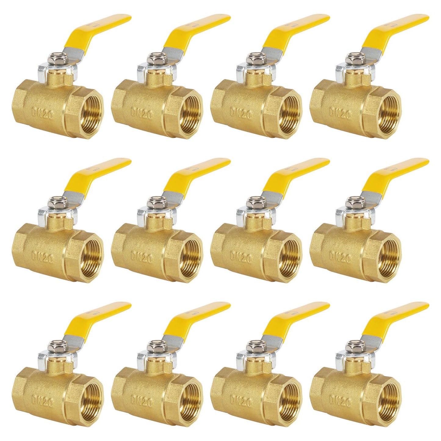 12 Pack 3/4'' Full Port Brass Ball Valve 3/4 Inch Female Threaded NPT Ball Valve Heavy Duty Threaded 150 PSI Brass Ball Plumbing Fitting for Water Oil Gas (3/4 In)