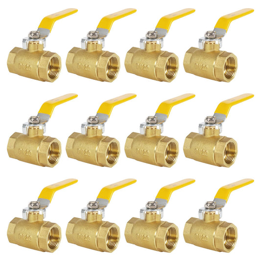 12 Pack 3/4'' Full Port Brass Ball Valve 3/4 Inch Female Threaded NPT Ball Valve Heavy Duty Threaded 150 PSI Brass Ball Plumbing Fitting for Water Oil Gas (3/4 In)