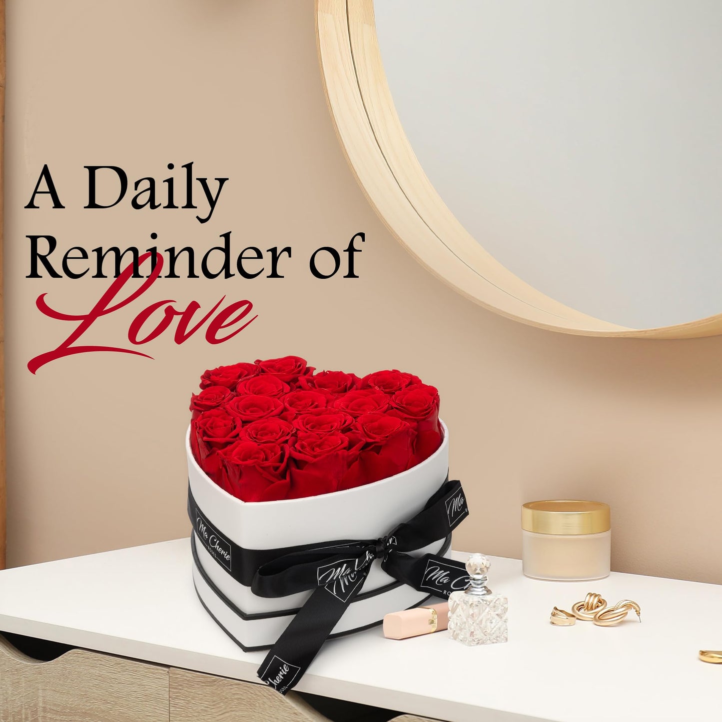 ma cherie roses - 16 Preserved Flowers in Elegant Heart Shaped Box, Mom Birthday Gifts, Gifts for Her, Mother's Day, Valentines, Red Roses, for Women