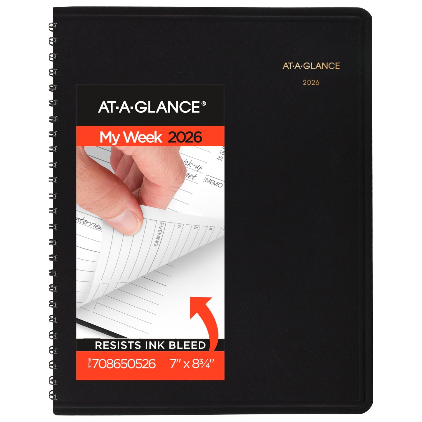 AT-A-GLANCE 2026 Appointment Book Planner, Weekly & Hourly, 7" x 8-3/4", Medium, Black (708650526)