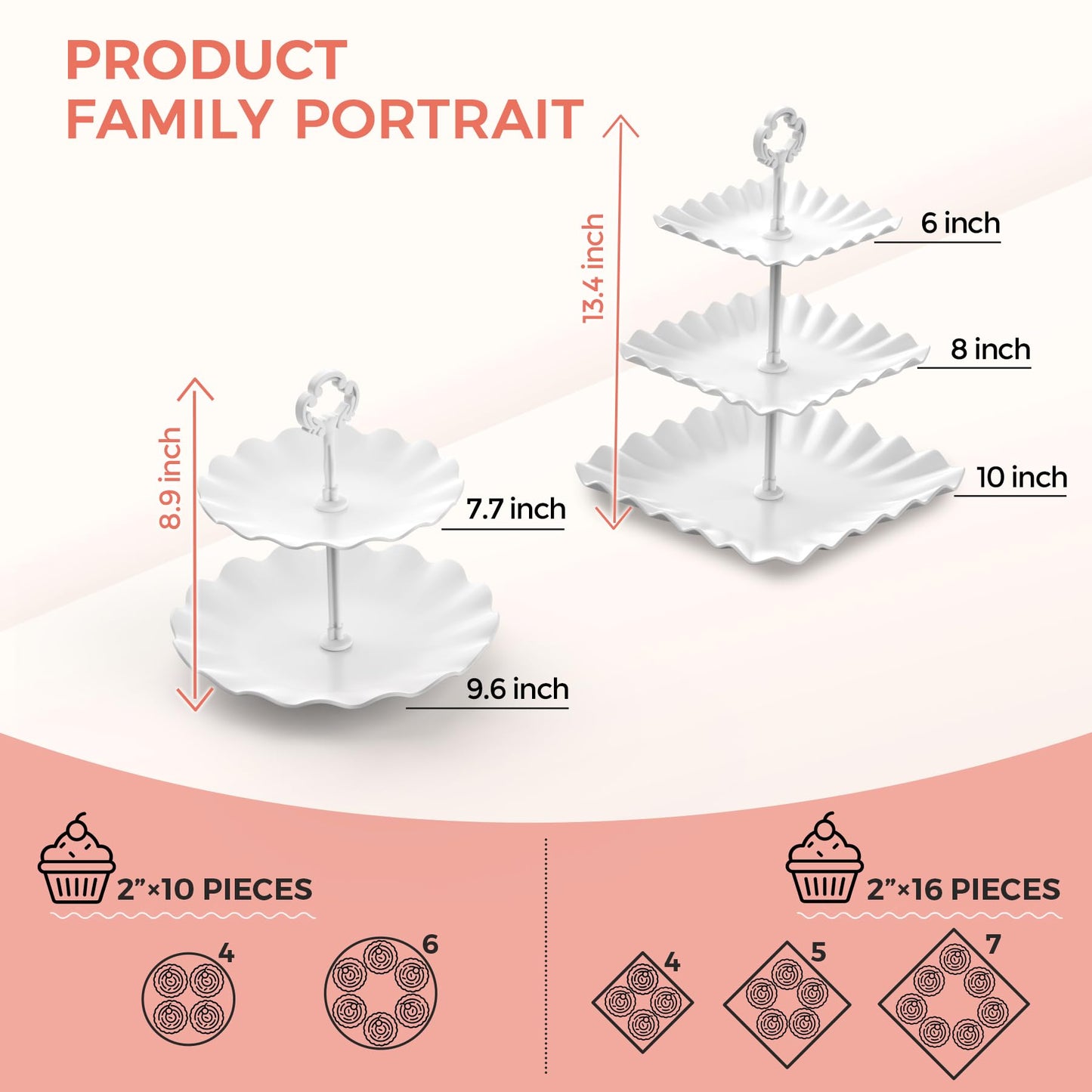 12Pcs Dessert Table Display Set, Cupcake Stand, 3-Tier Cup Cake Tower Stands & 2-Tiered Cake Holder, Treat Food Platters Serving Trays for Tea Party, Baby Shower, Bridal, Wedding, Birthday, Plastic