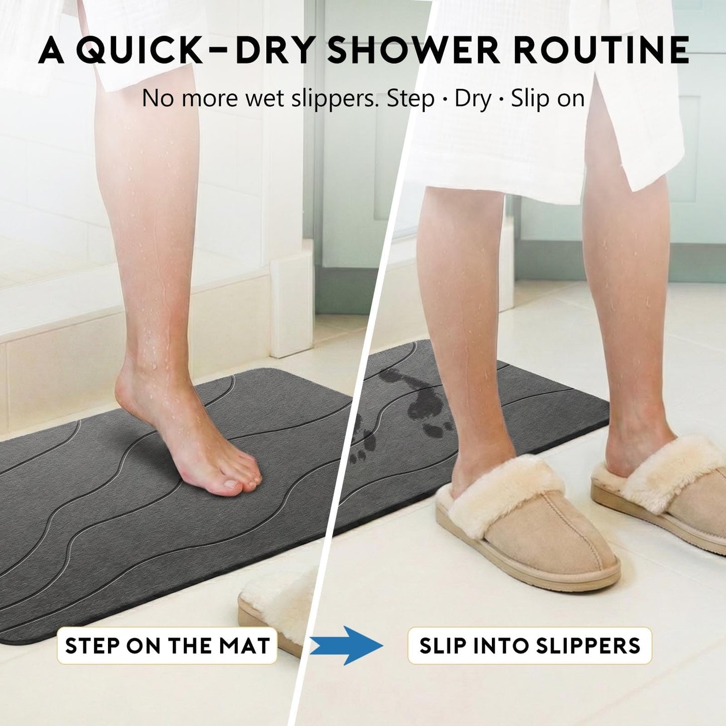 JANERIW Stone Bath Mat, Quick-Dry Diatomaceous Earth Shower Mat, Absorbent Bathroom Mat for Shower/Tub Exit, New Apartment Essential & Housewarming Gift, 23.5" x 15.5" Dark Gray Wave
