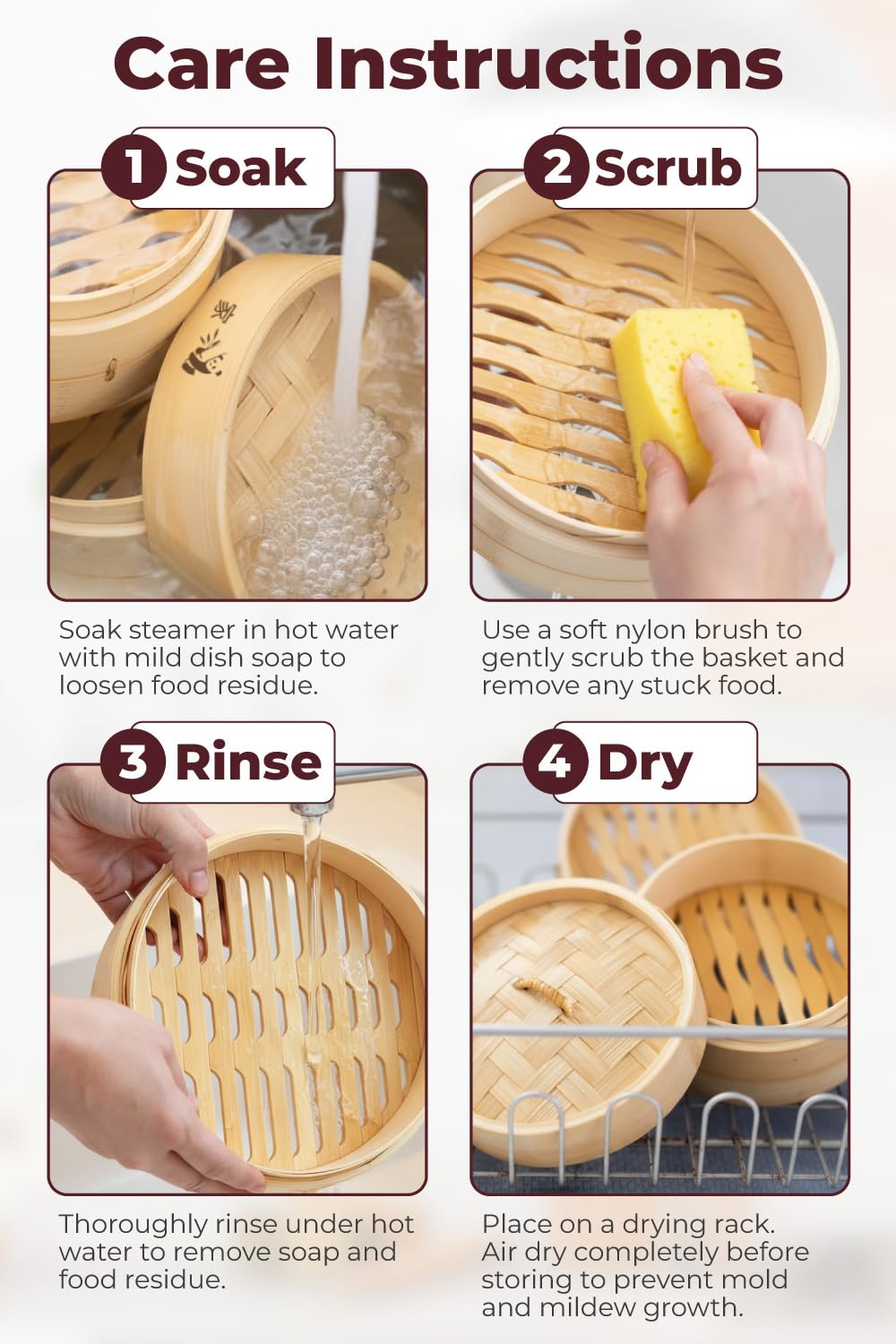 Prime Home Direct Bamboo Steamer Basket 10-Inch | 2-Tier Steamer for Cooking | 50 Liners, Chopsticks, Sauce Dish | Steaming Asian Food, Bao Buns, Chinese, Dim Sum, Dumpling, Rice, Vegetable Steam Pot