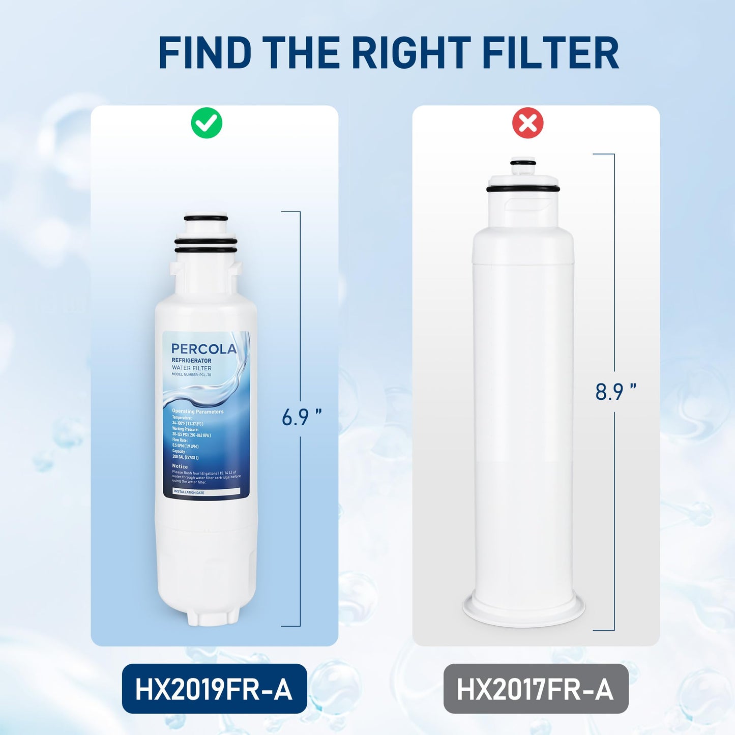 PERCOLA HX2019FR-A Water Filter Replacement, Compatible with Hisense HX2019FR-A, HX2019F-A, HRM260N6TSE, HRFD560SW, HRCD585BW, HRFD634BW, HRCD650BW, HRCD586TBWB and Mora MRM260N6TSE (3 Pack)