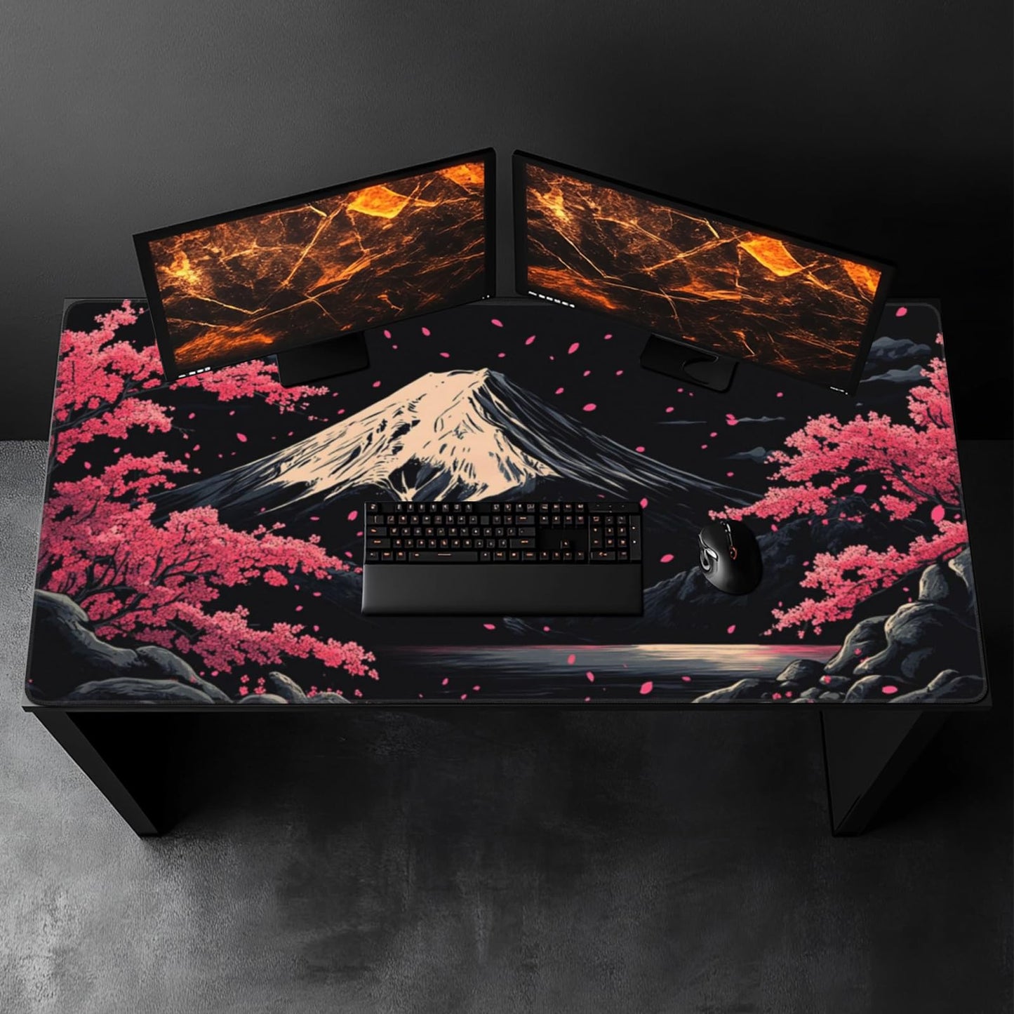 ZOCOZY Extra XXXL Japanese Cherry Blossom Gaming Mouse Pad, Watercolor Mouse Pads Keyboard Mat, Stitched Edges Mousepad, Non-Slip Rubber Base Desk Mat for Office & Home (48x24 Inch)