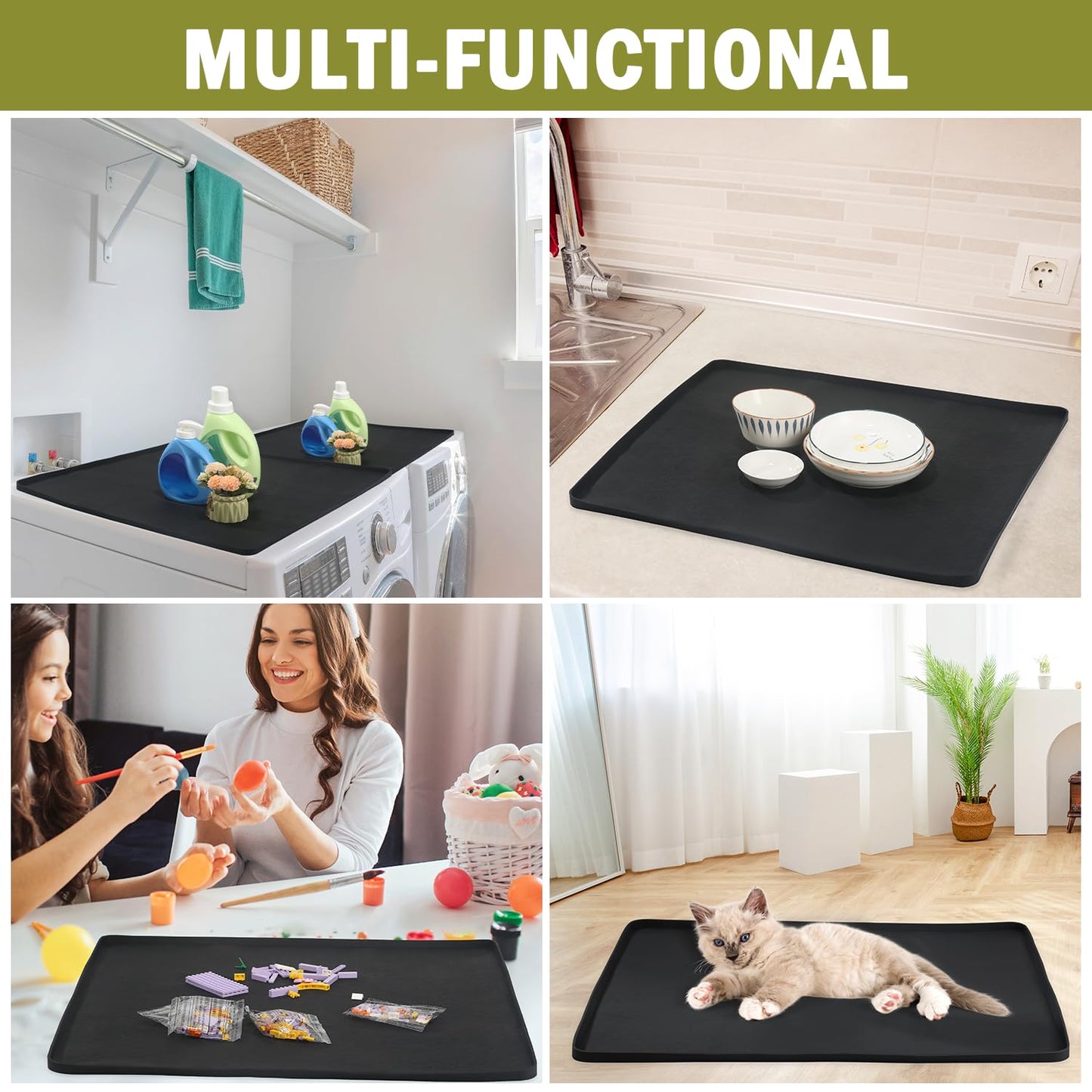 2 PCS Washer and Dryer Covers for the Top 25.6" X 25.6" Silicone Waterproof Washer Dryer Countertop Cover Anti-Slip Washing Machine Cover Washable Washer Dryer Top Protector Mat for Laundry (Black)
