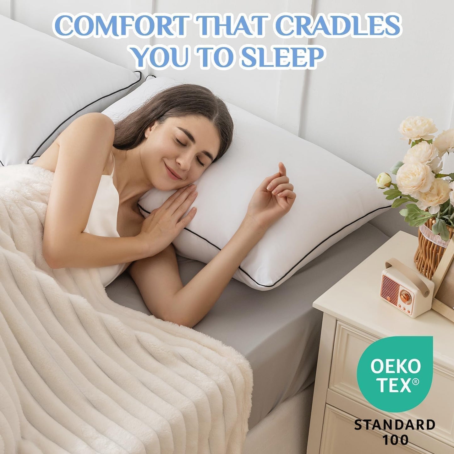 JOLLYVOGUE King Size Pillows Set of 4, Collection Bed Pillows for Sleeping, Hotel Quality Pillows for Side, Back and Stomach Sleepers, Soft and Supportive Oeko-Tex Certified Down Alternative Filling