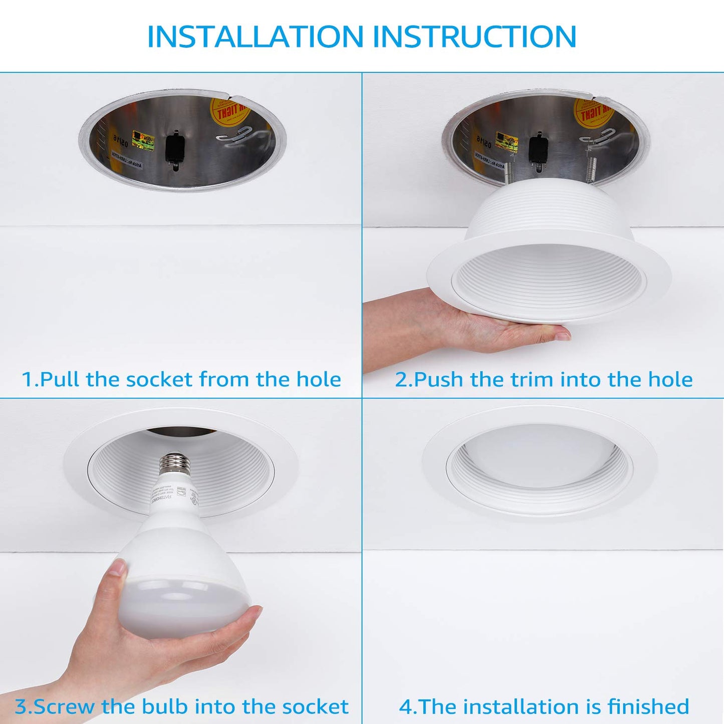 TORCHSTAR 12-Pack 6 Inch Classic White Recessed Light Trim, Step Baffle with Detachable Ring, Full Metal, for 6 Inch Recessed Can, Fit Halo/Juno Remodel Housing, White