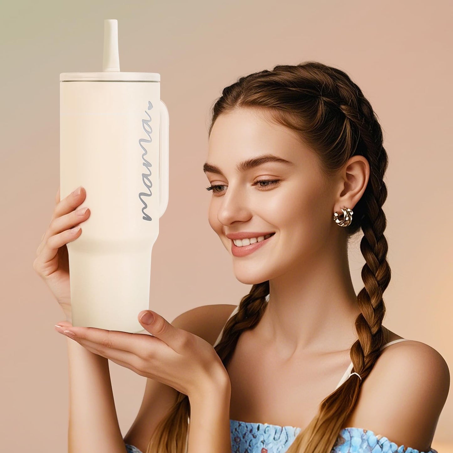 JETIKON Mama Tumbler 40 oz Cup with Lids Straws First Mothers Day Gifts for New Mom Gifts for Pregnant Mother, Mama, Mom To Be