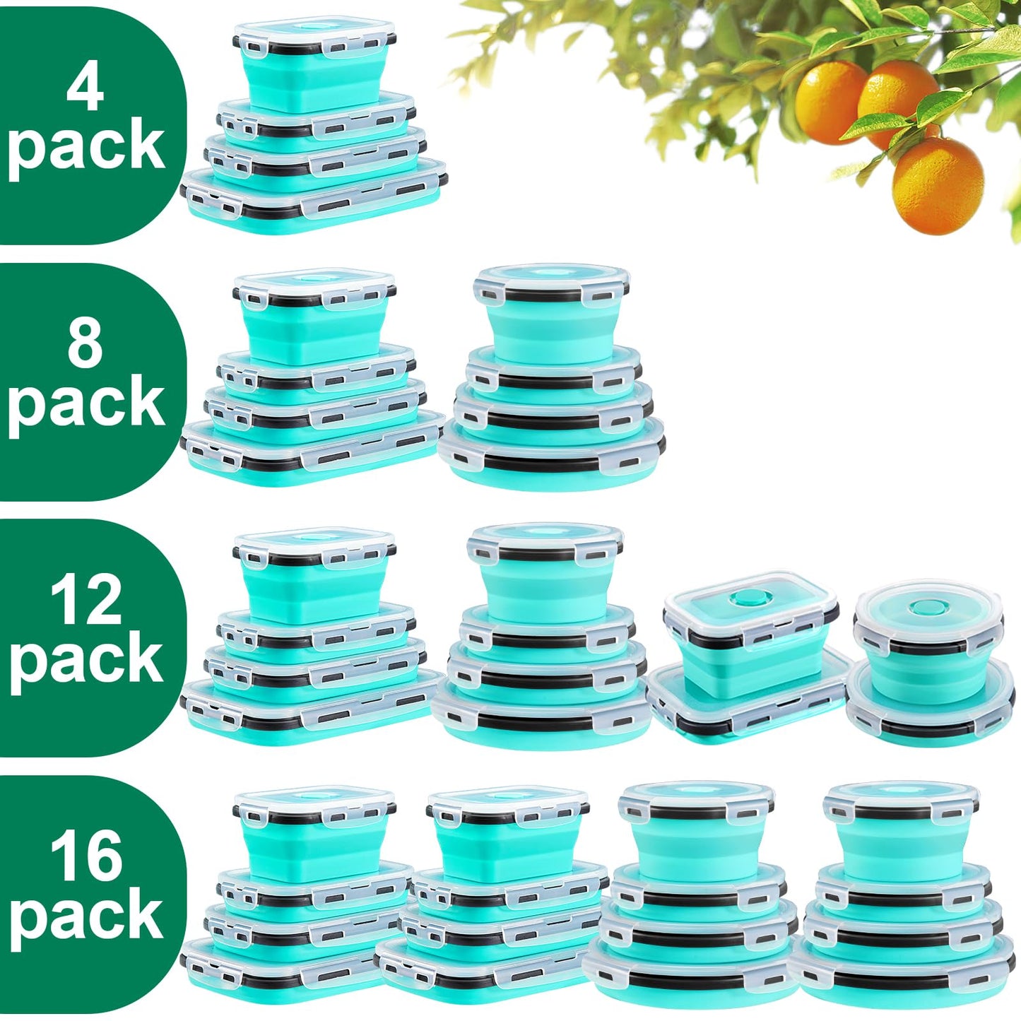 Sudaya 8 Pack Collapsible Food Storage Containers With Lids, Collapsible Storage Containers Sets Silicone Collapsible Bowls For Camping, RV Accessories, Travel Trailer Must
