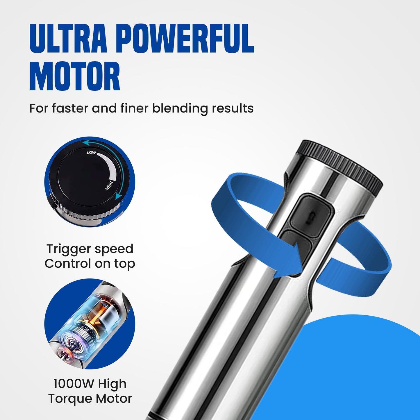 TEGH 4-in-1 Immersion Hand Blender Set - 800W Powerful Stainless Steel Stick Blender with Whisk, Chopper and Beaker - 8-Speed Handheld Blender for Smoothies, Soup, Baby Food and Puree