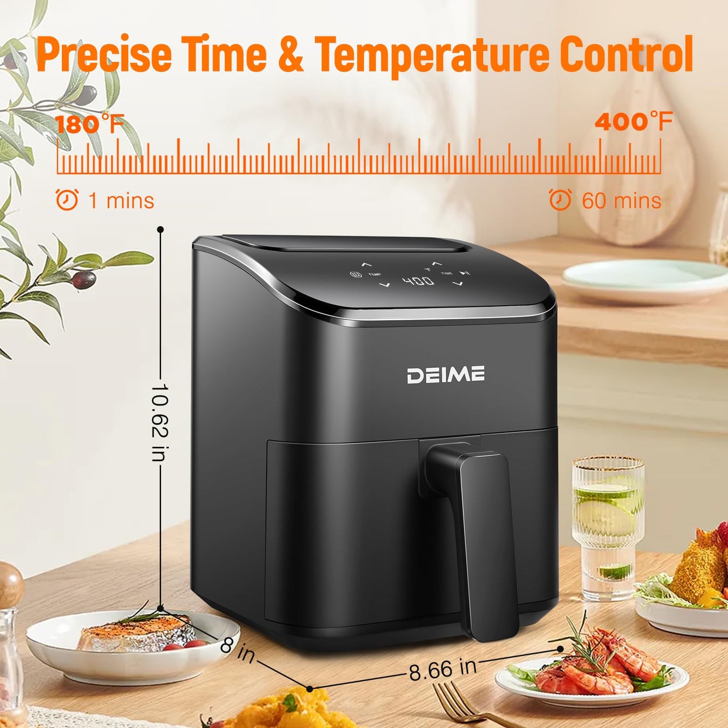 DEIME Air Fryer, Small Digital 3 Qt Airfryer Space Saving Compact, Bake, Reheat, Roasts for Quick Easy Meals, Mini Compact & Quiet, Nonstick & Dishwasher Safe Basket (Black)