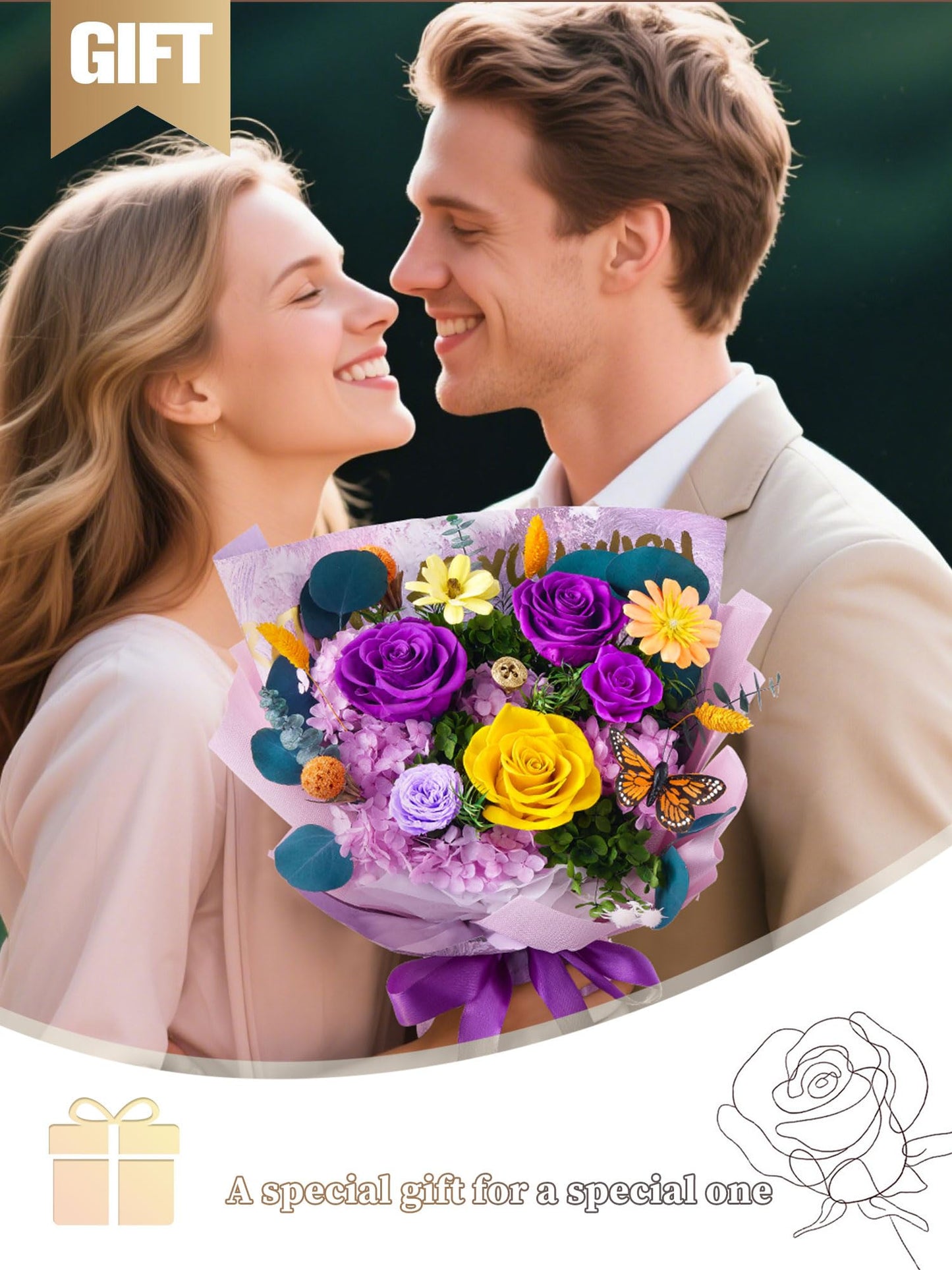 Beaulasting Roses Mothers Day Flowers for Delivery Prime Forever Flowers Mom Preserved Roses Bouquets Flower Birthday Gifts for Women Anniversary Graduation Gifts for Her, Purple