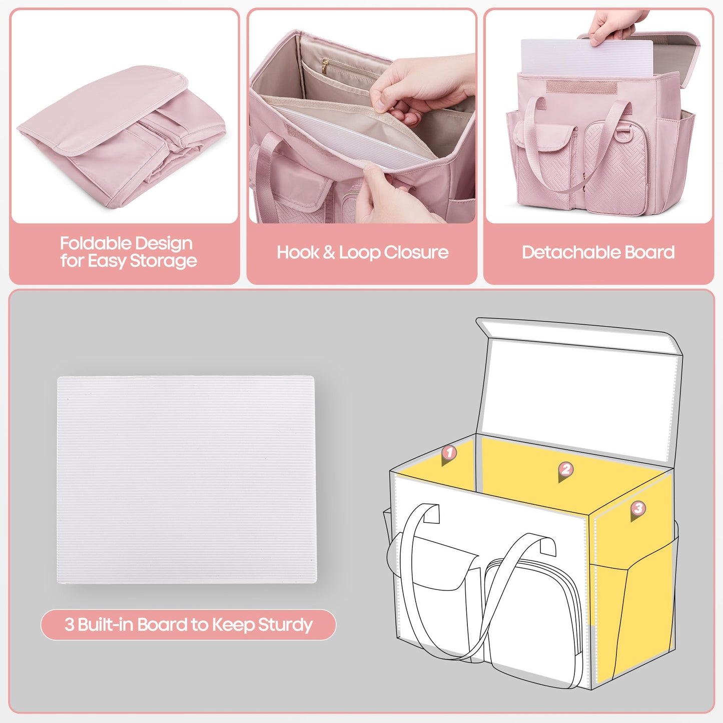 Prokva Hanging File Organizer Box with Lid, Portable Document Organizer Bag with Handle, Suitable for Letter Size Hanging File Folders, Pink