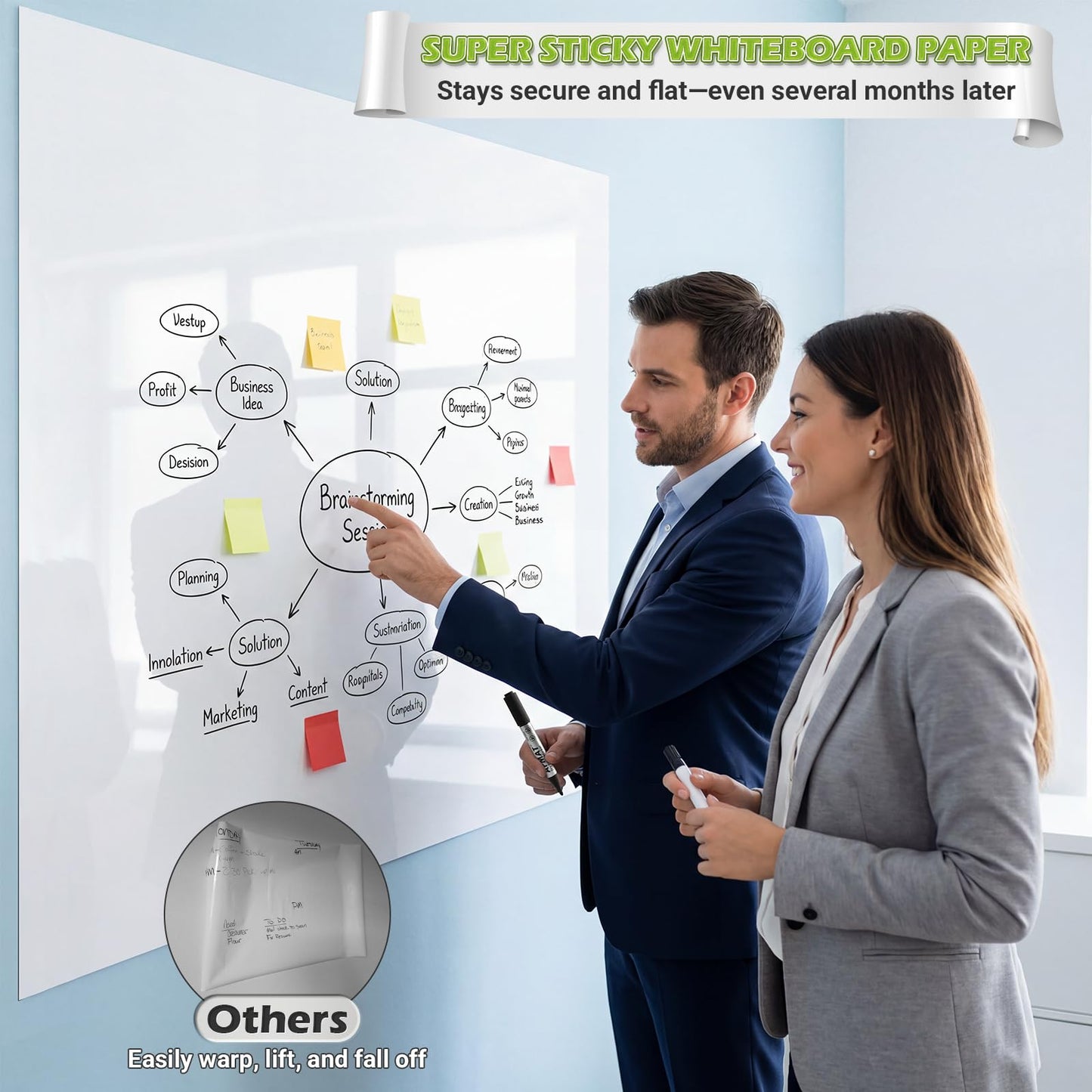 AFMAT Whiteboard Sticker for Wall, 48" x 36" White Board Paper, Super Sticky Dry Erase Wallpaper, Peel and Stick Dry Erase Board with 3 Markers, No Ghosting Whiteboard Paper for Home Office Classroom