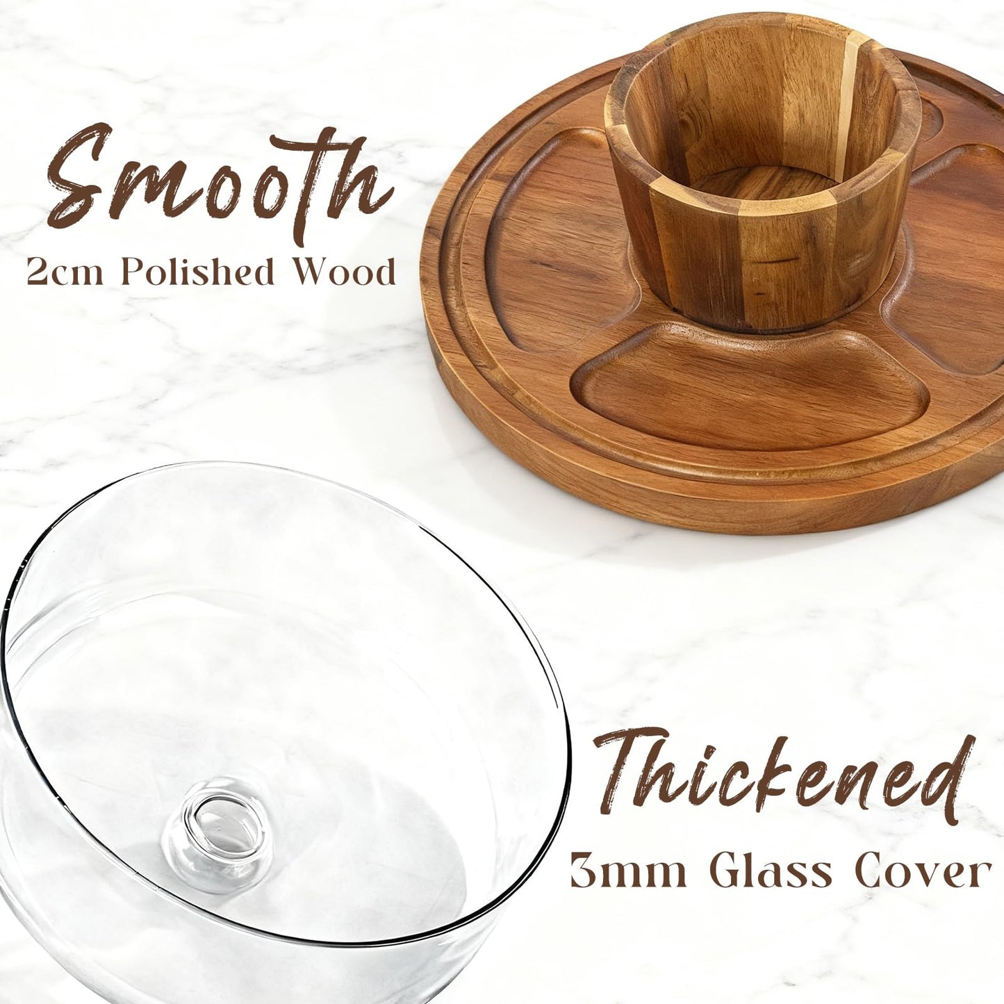 Krbnk Acacia Wood Cake Stand with Lid, 12" Wooden Cake Holder with Glass Dome Cover, 2-In-1 Round Cake Stand Dessert Table Display Set & Charcuterie Board for Weddings, Parties, Bakeries