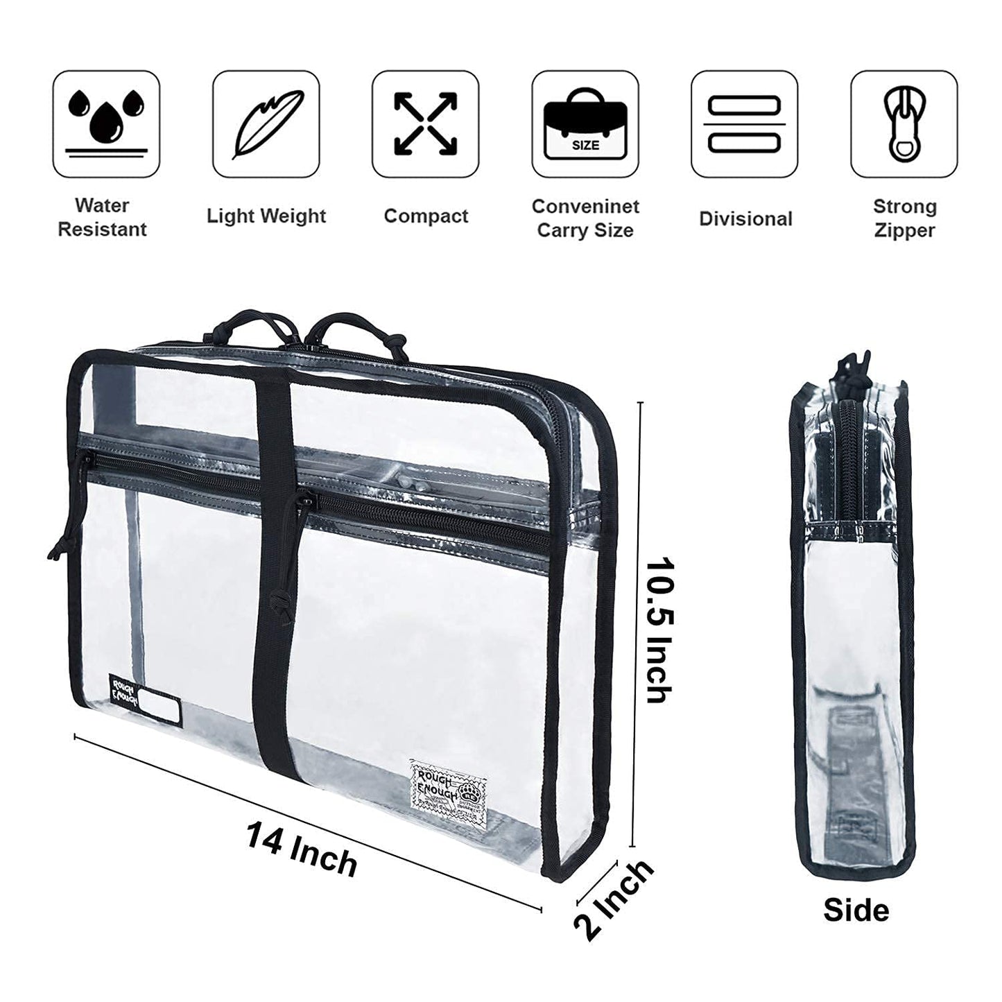 Rough Enough Clear Plastic File Folder Organizer, A4 Size Water-Resistant Document Bag & Portfolio Case for Office, Art, Travel, Home Paper Storage with Handle