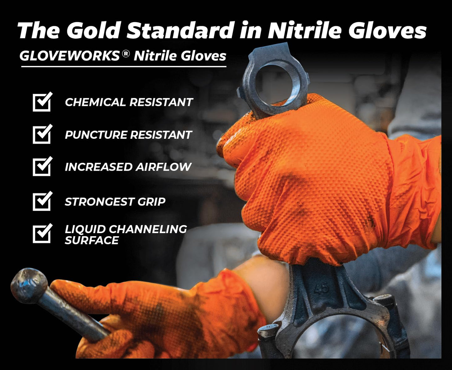 GLOVEWORKS 8 Mil Orange Nitrile Disposable Gloves Heavy Duty Industrial RDT for Mechanic and Automotive, Large 2 Boxes of 100